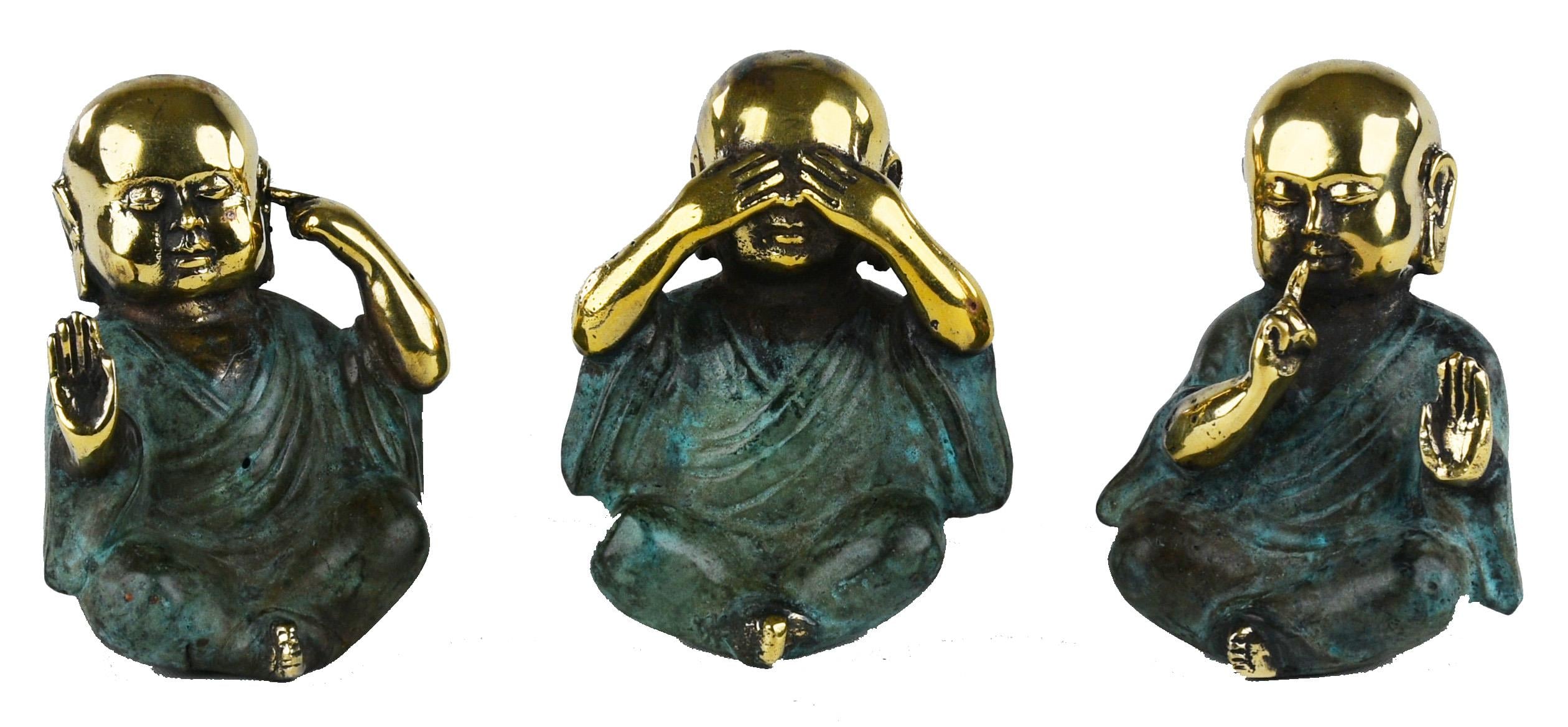 3lü Prinç  Budha Set - Eskitme Yeşil ,Gold