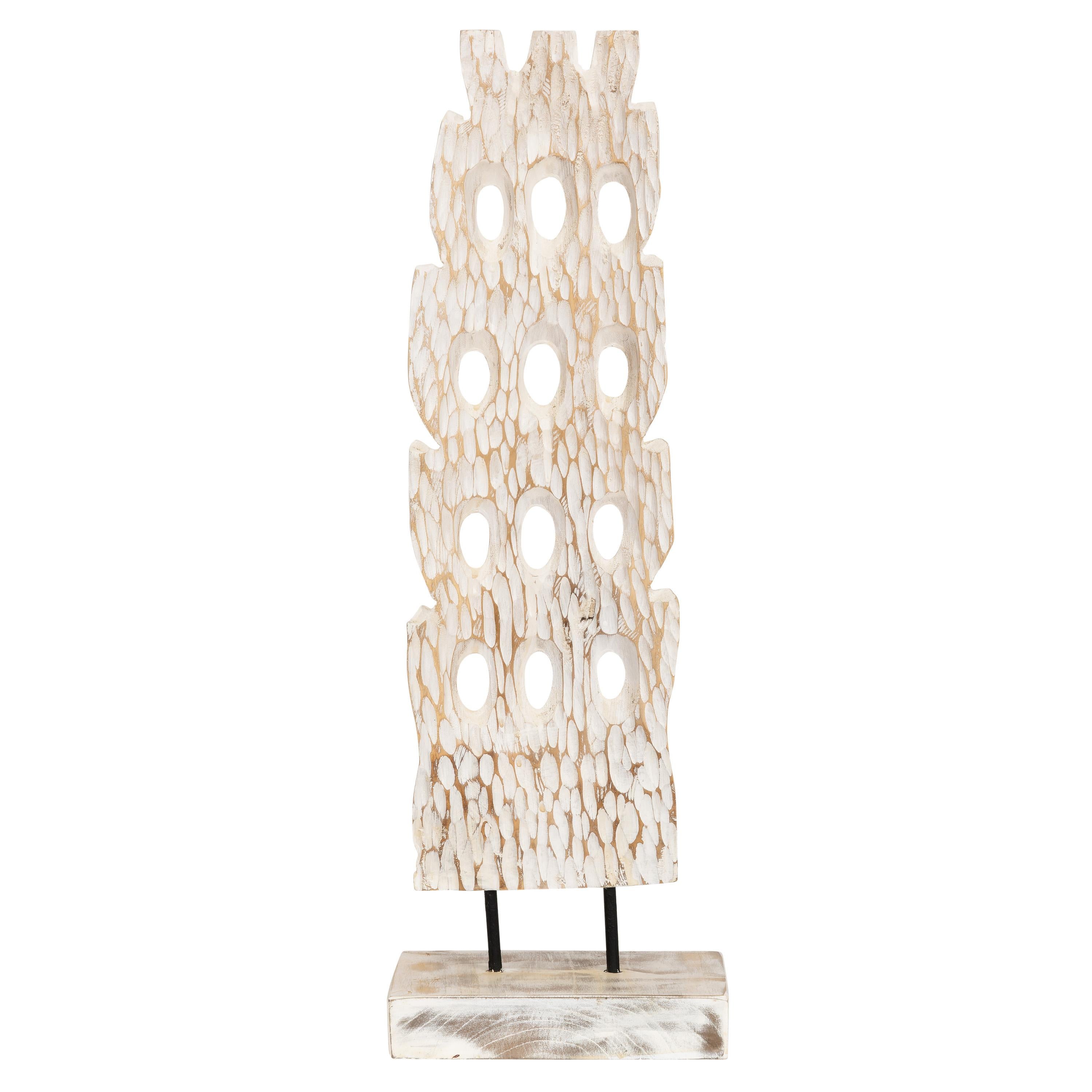 Ayaklı Dekoratif Aksesuar Teak Beyaz Eskitme 15 cm x 8 cm x 60 cm
