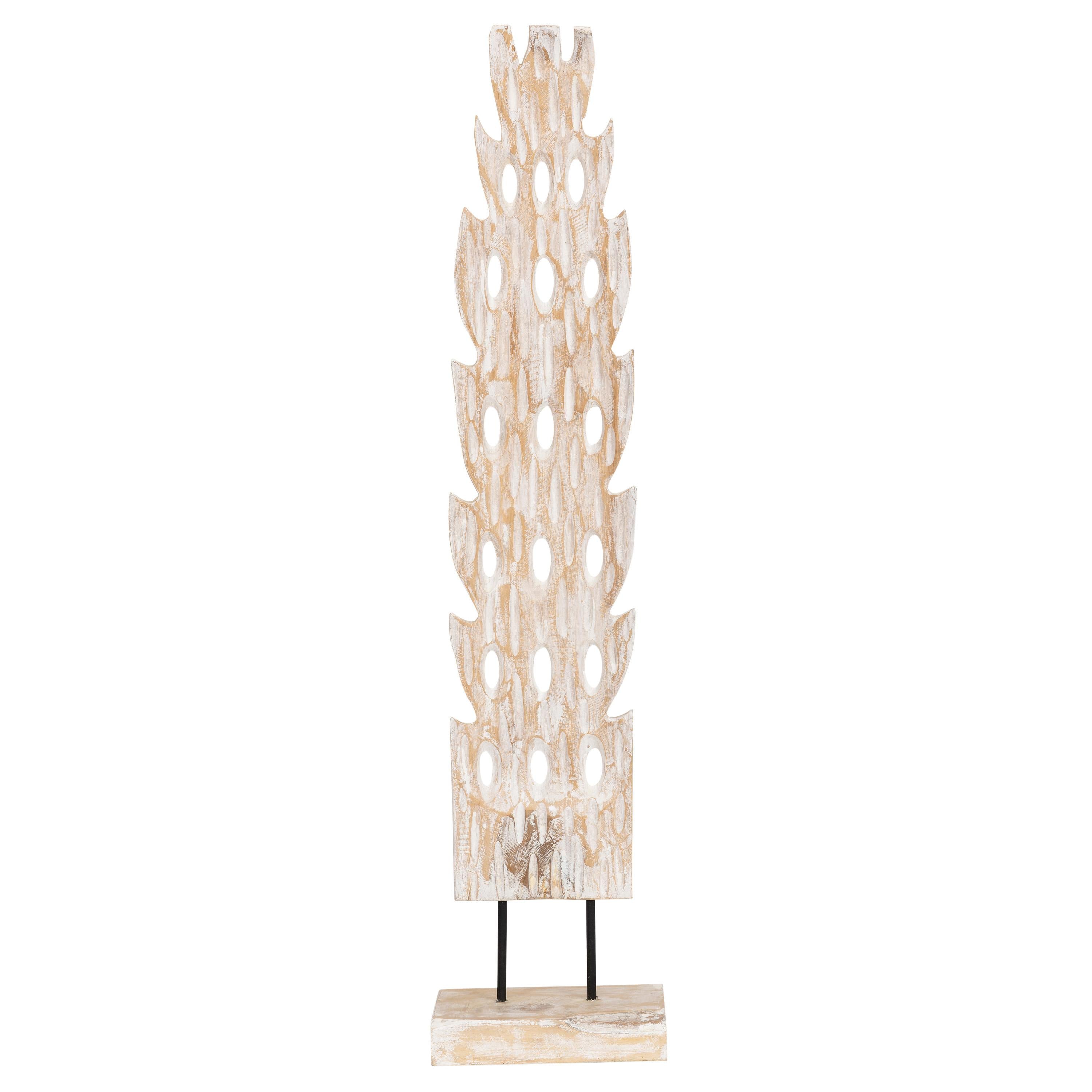 Ayaklı Dekoratif Aksesuar Teak Beyaz Eskitme 18 cm x 10 cm x85 cm
