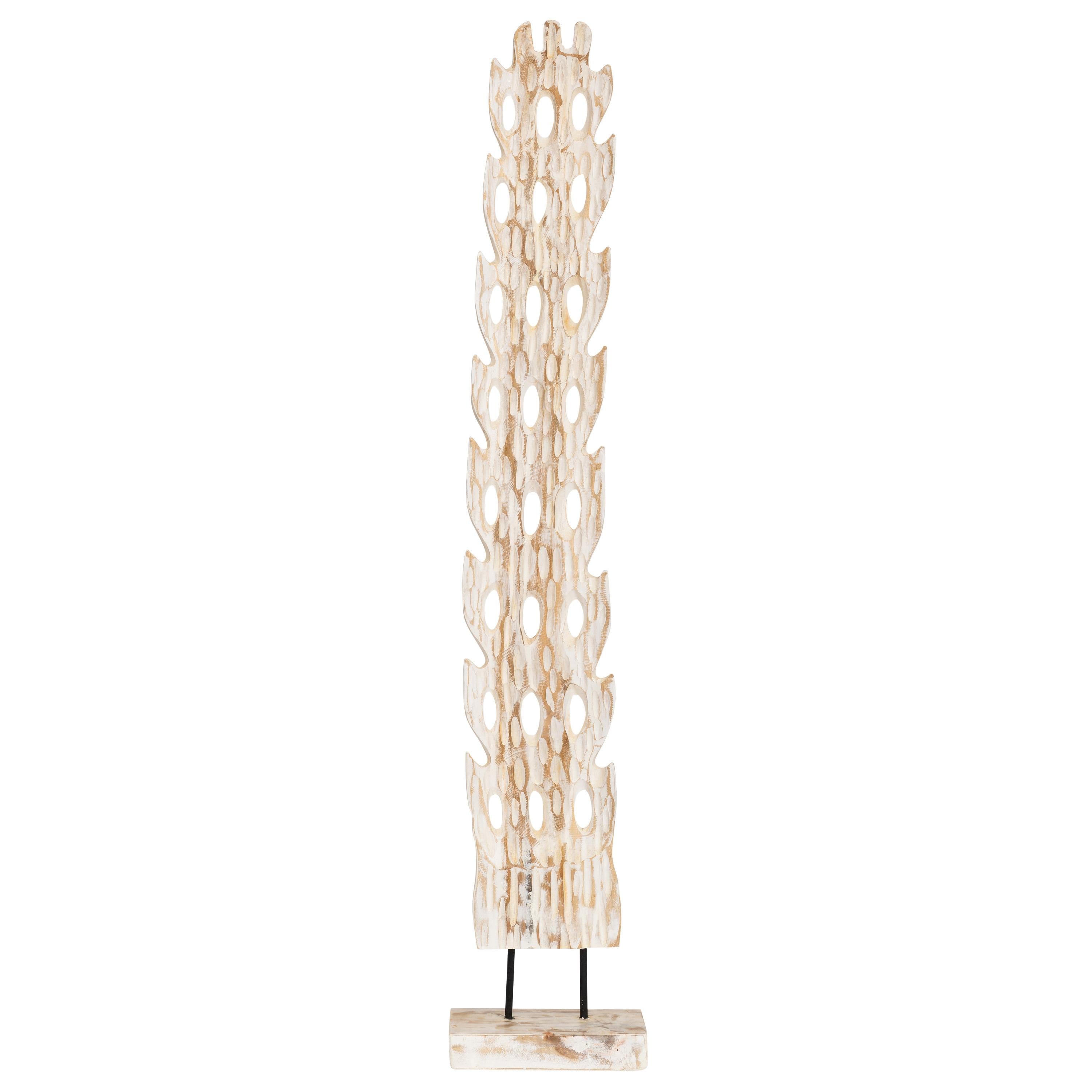 Ayaklı Dekoratif Aksesuar Teak Beyaz Eskitme 20 cm x 12 cm x 103 cm