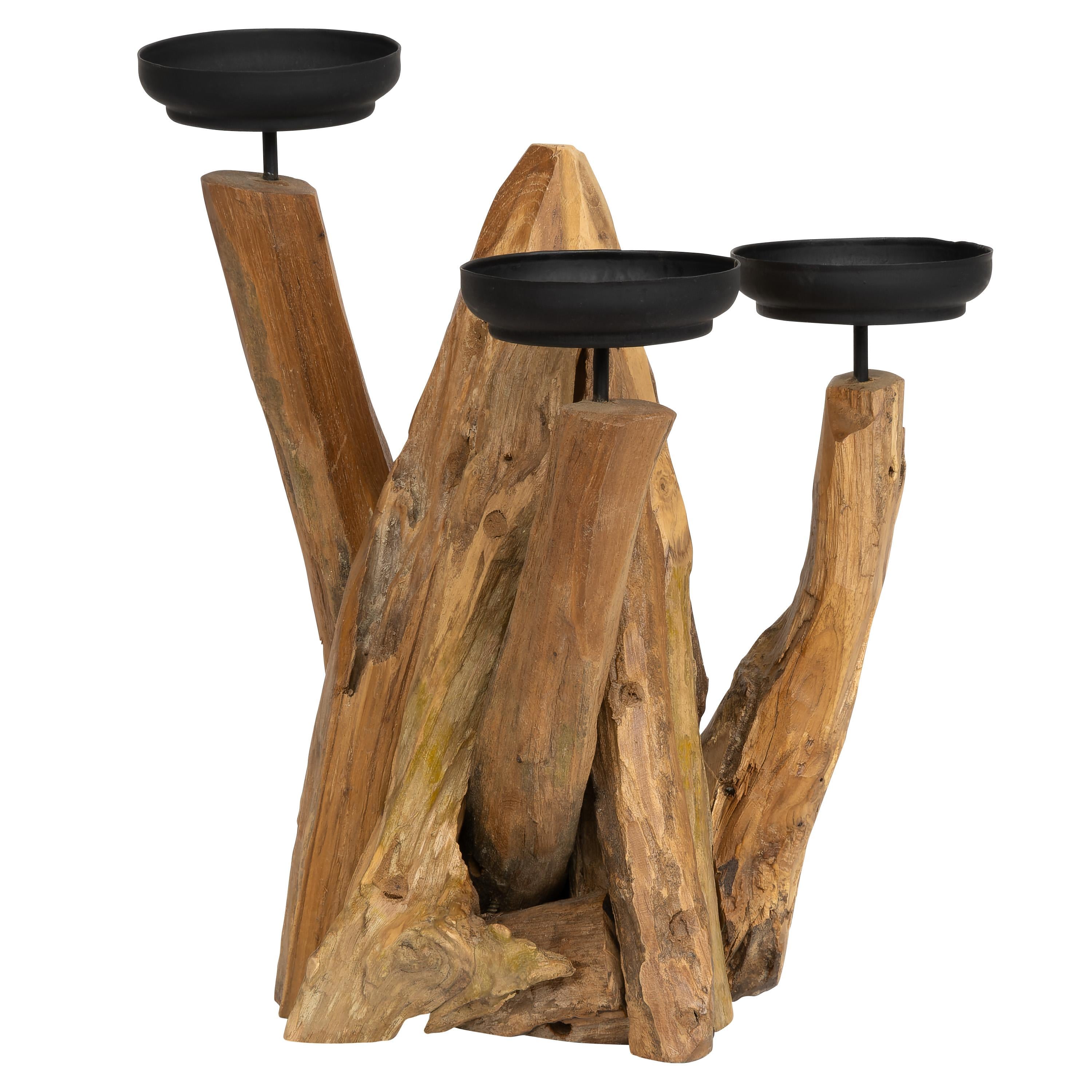 Dekoratif  3 lü  Mumluk Teak 32 cm x 32 cm x 66 cm