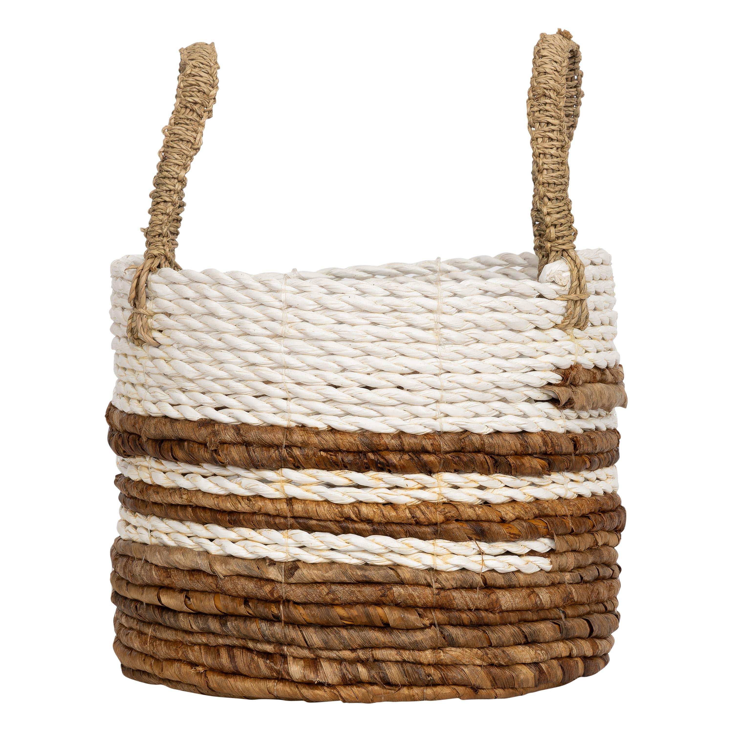 Hasır Sepet  Naturel Beyaz H 18  cm Kulplu