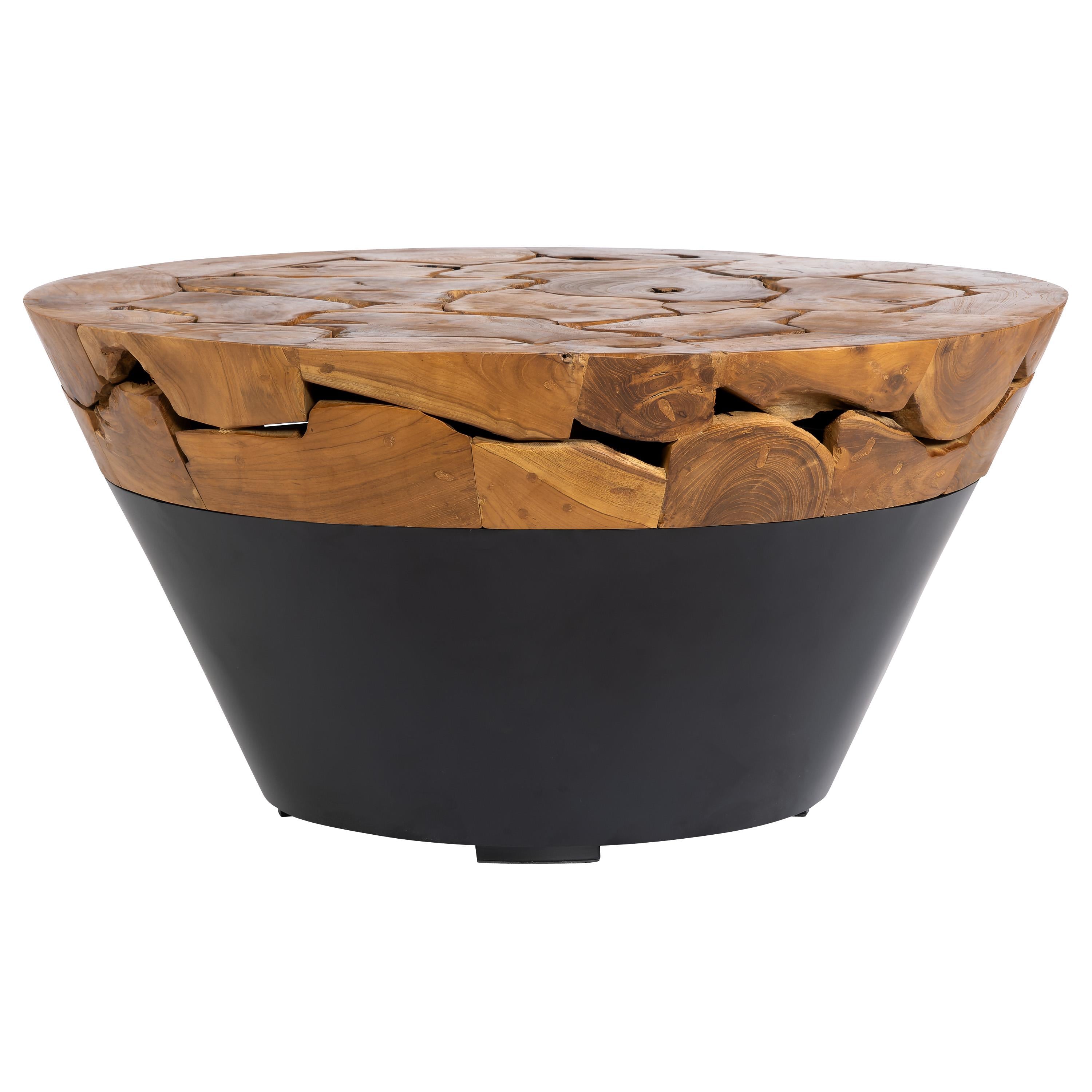 Orta Sehpa Teak / Siyah Metal Konik Form 90 cm x 90 cm x 45 cm