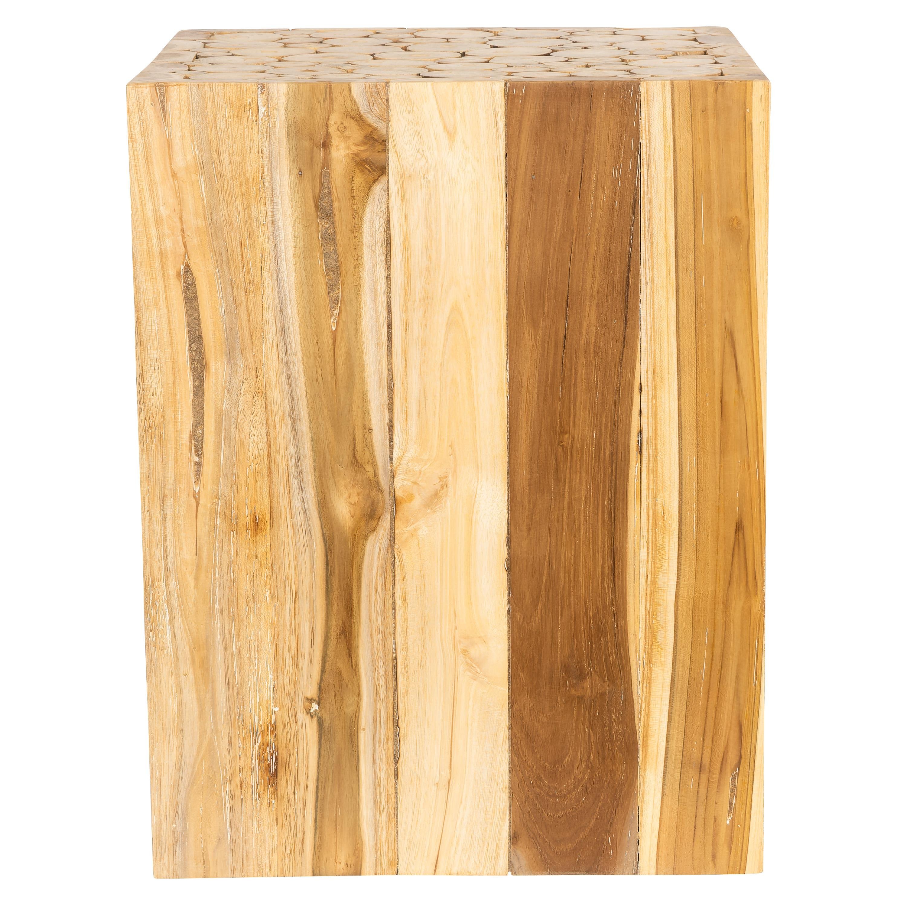 Tabure / Yan Sehpa Teak Küp Form Drift Ahşap 35 cm x 35 cm x45 cm