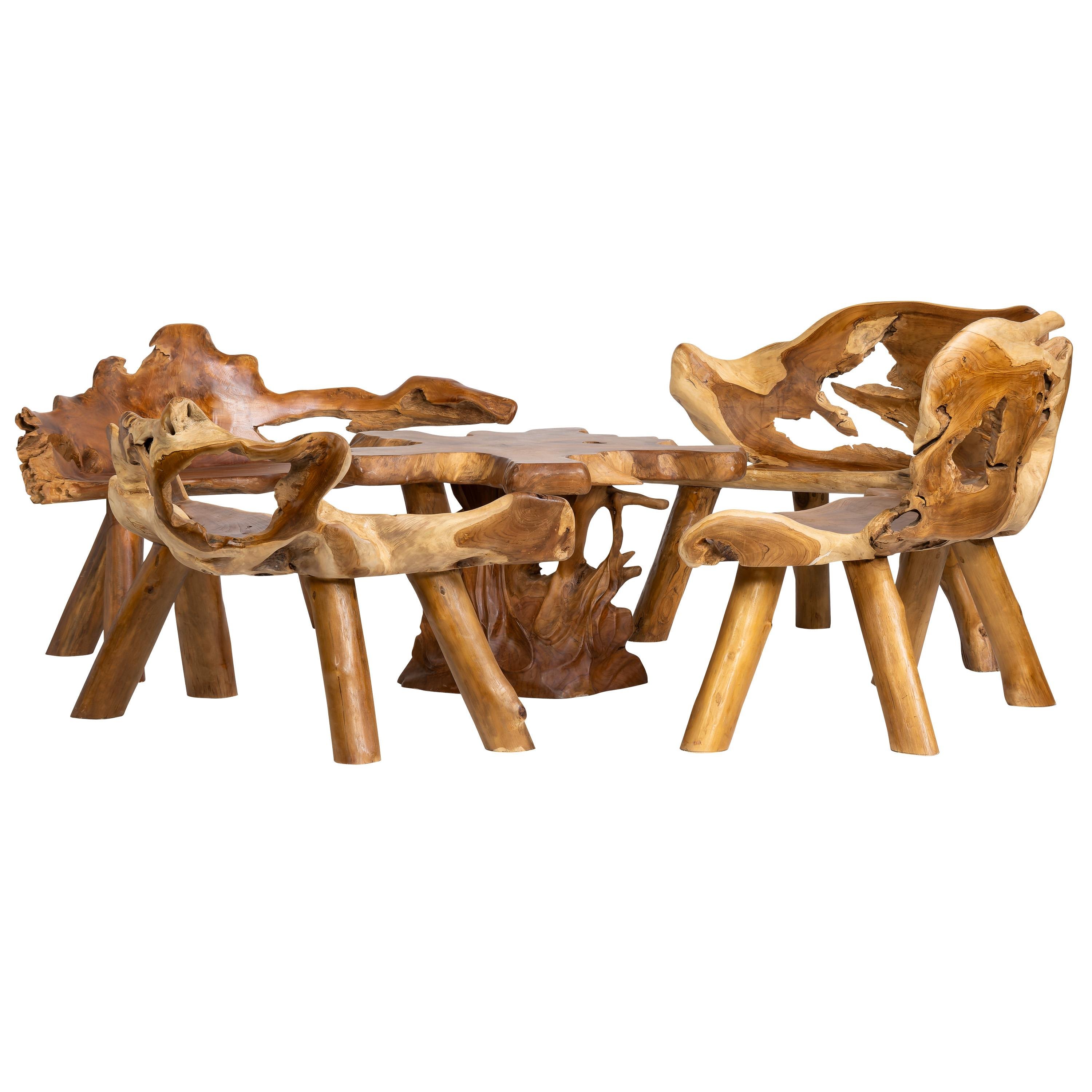 Teak Kök Oturma Takımı (4 Sandalye + 1 Orta Sehpa)