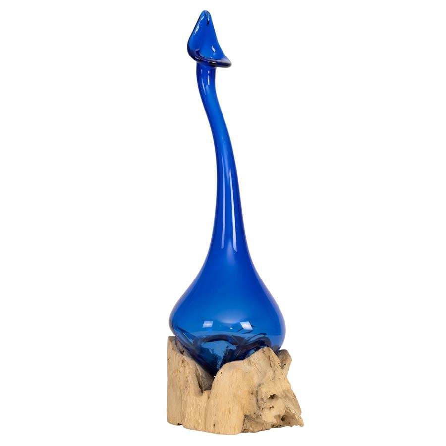Vazo Ahşaba Cam Üfleme 25 cm Mavi