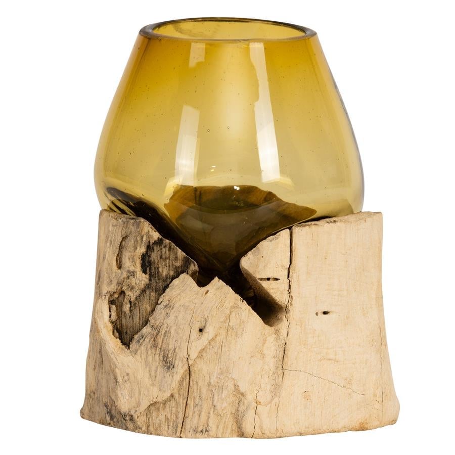 Vazo Ahşaba Cam Üfleme Damla  8 cm Amber