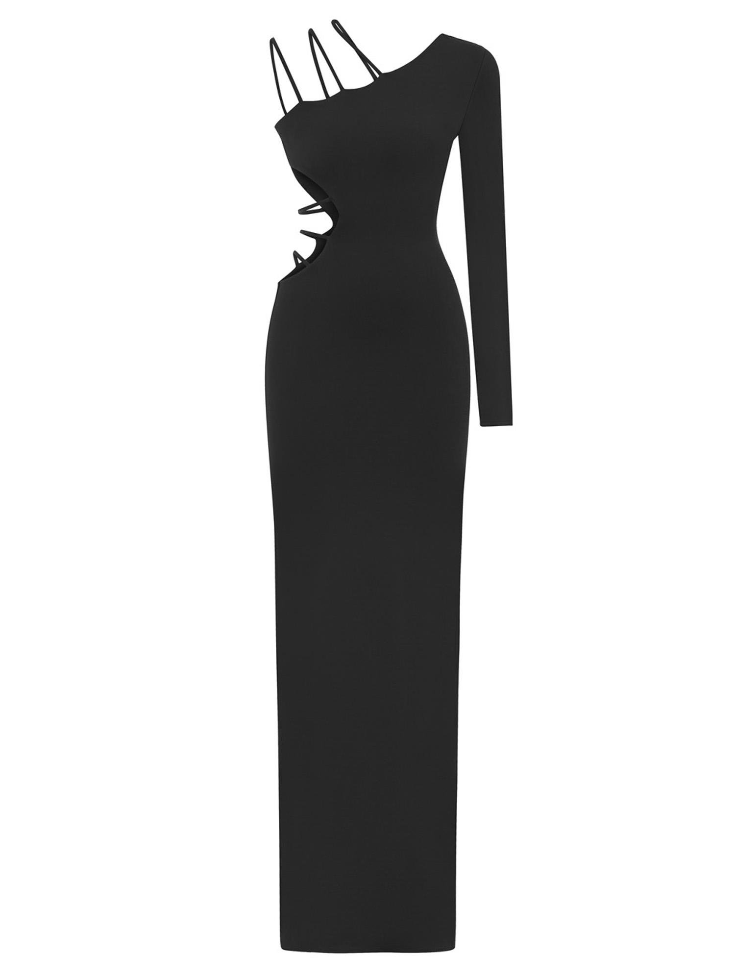 Aurora One Shoulder Maxi Dress Black