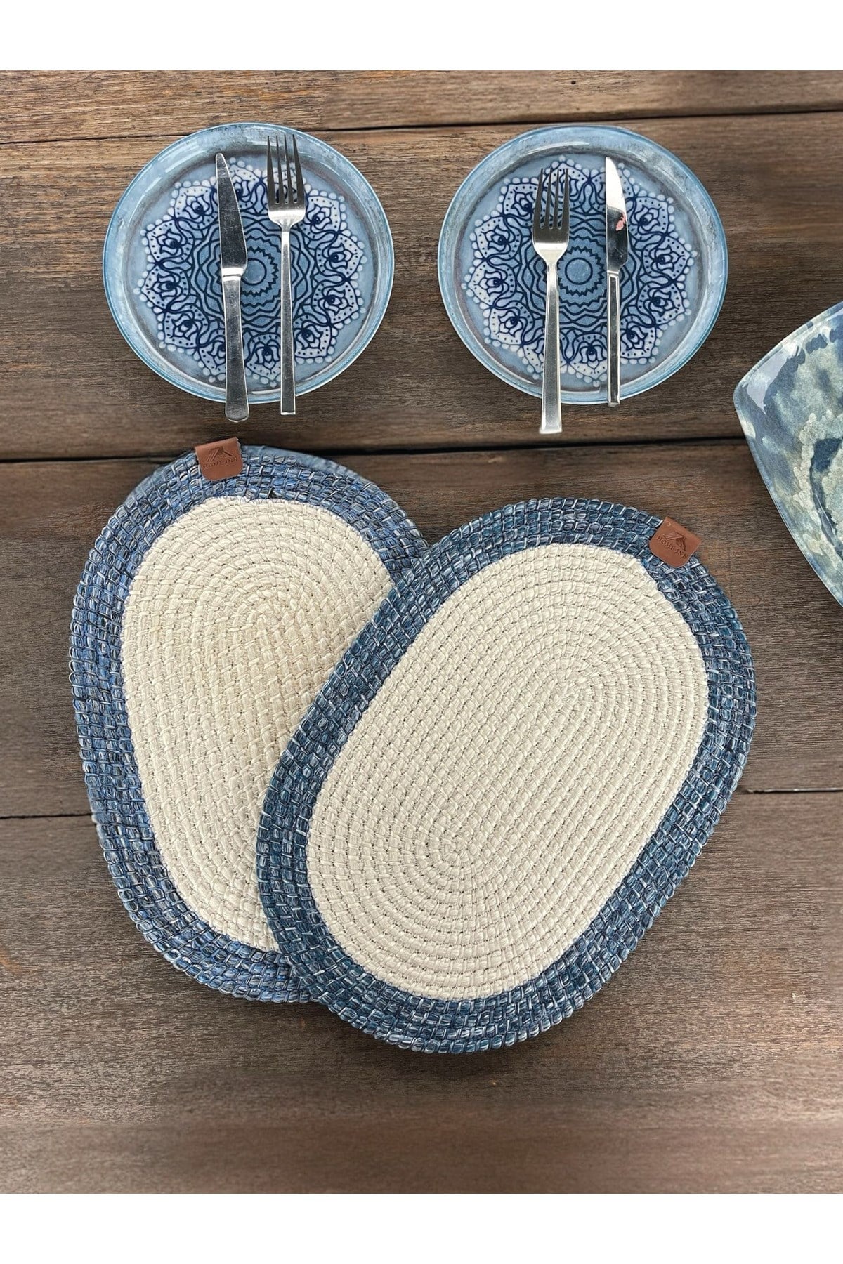 2’li Amerikan Servis – Supla Leke Tutmaz, Mavi/Beyaz 40x28 Cm