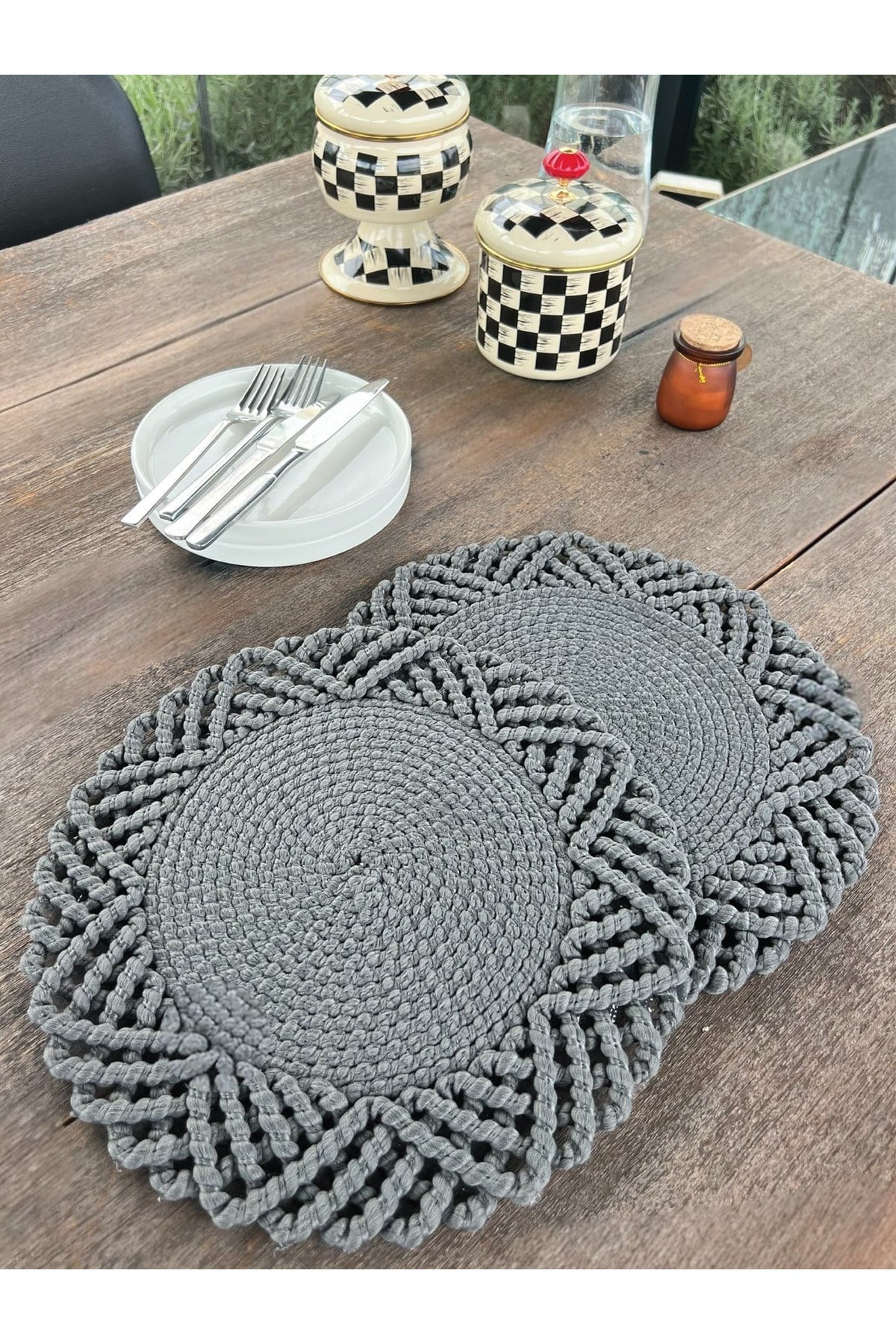 2'li Set Örgü Model Amerikan Servis-Leke Tutmaz Antrasit 33 cm