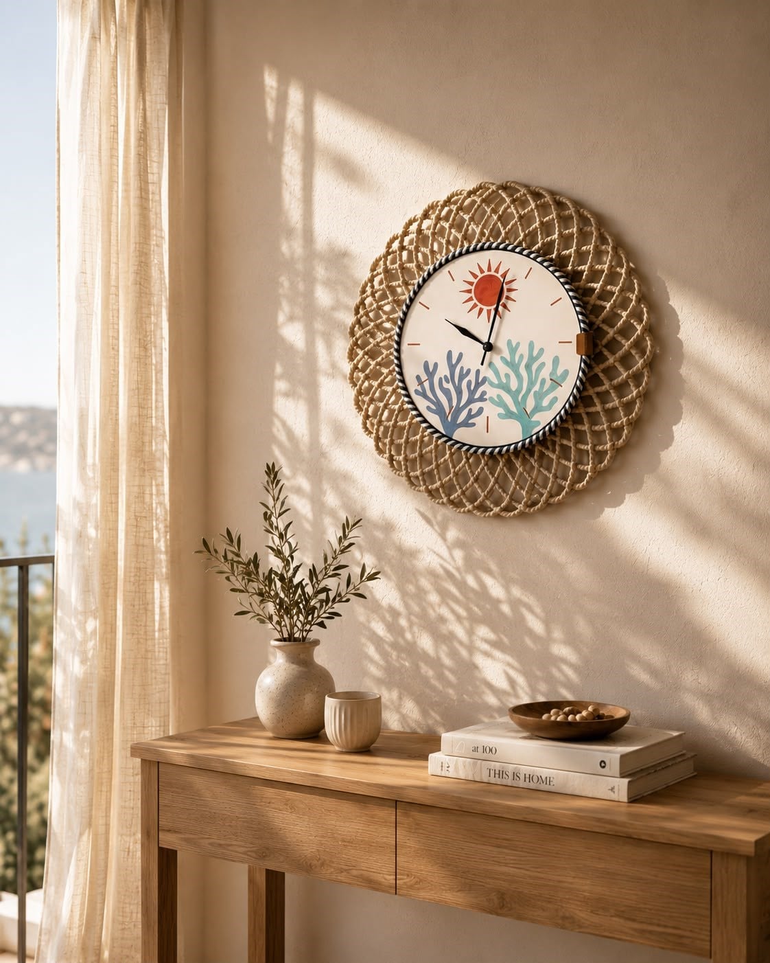 Coastal Coral Duvar Saati 43 CM Modern Yazlık Dekoru