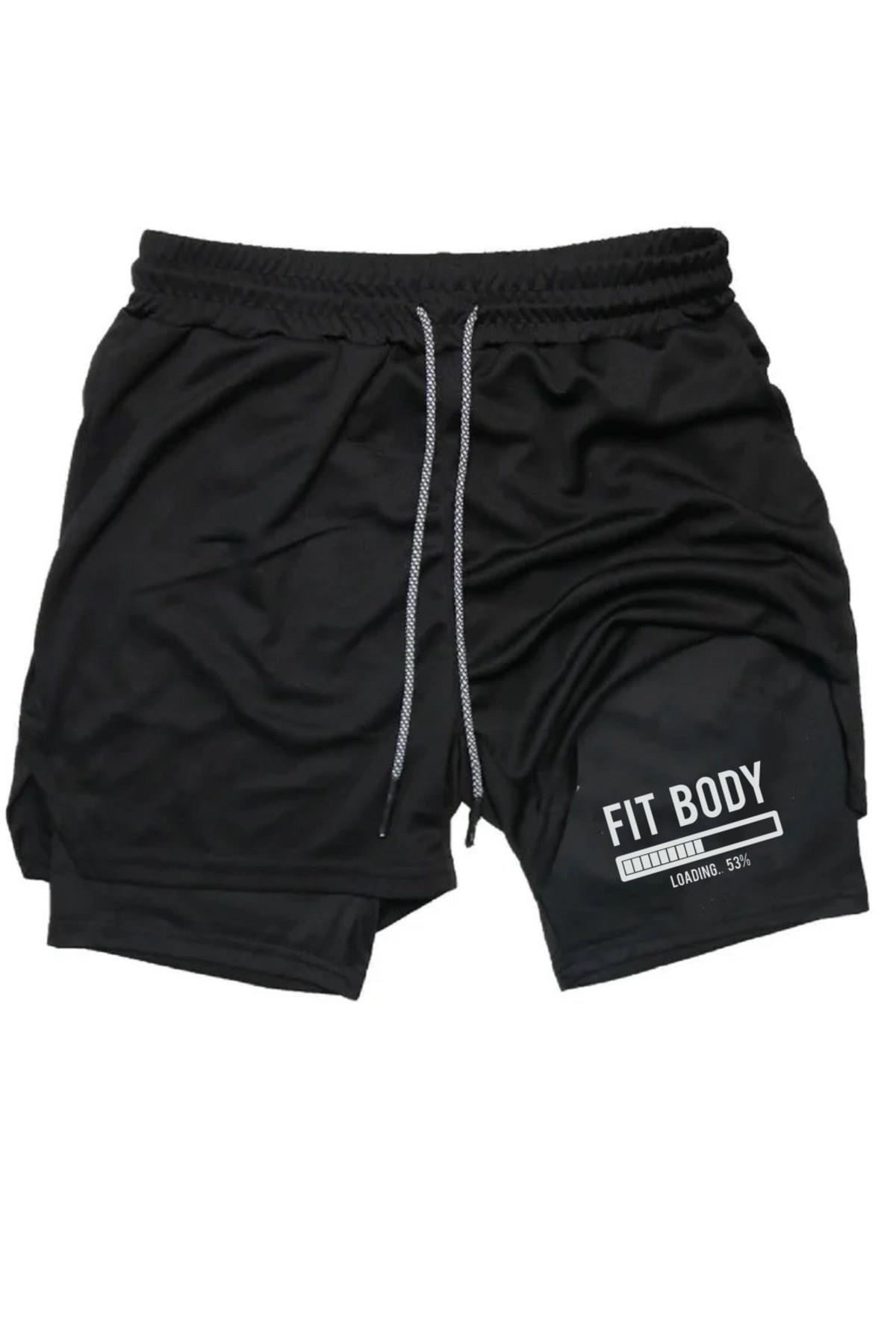 Hızlı Kuruyan 2 in 1 Yetişkin Unisex Spor Fit Body Baskılı Taytlı Şort Fitness Gym Antrenman Halı Sa
