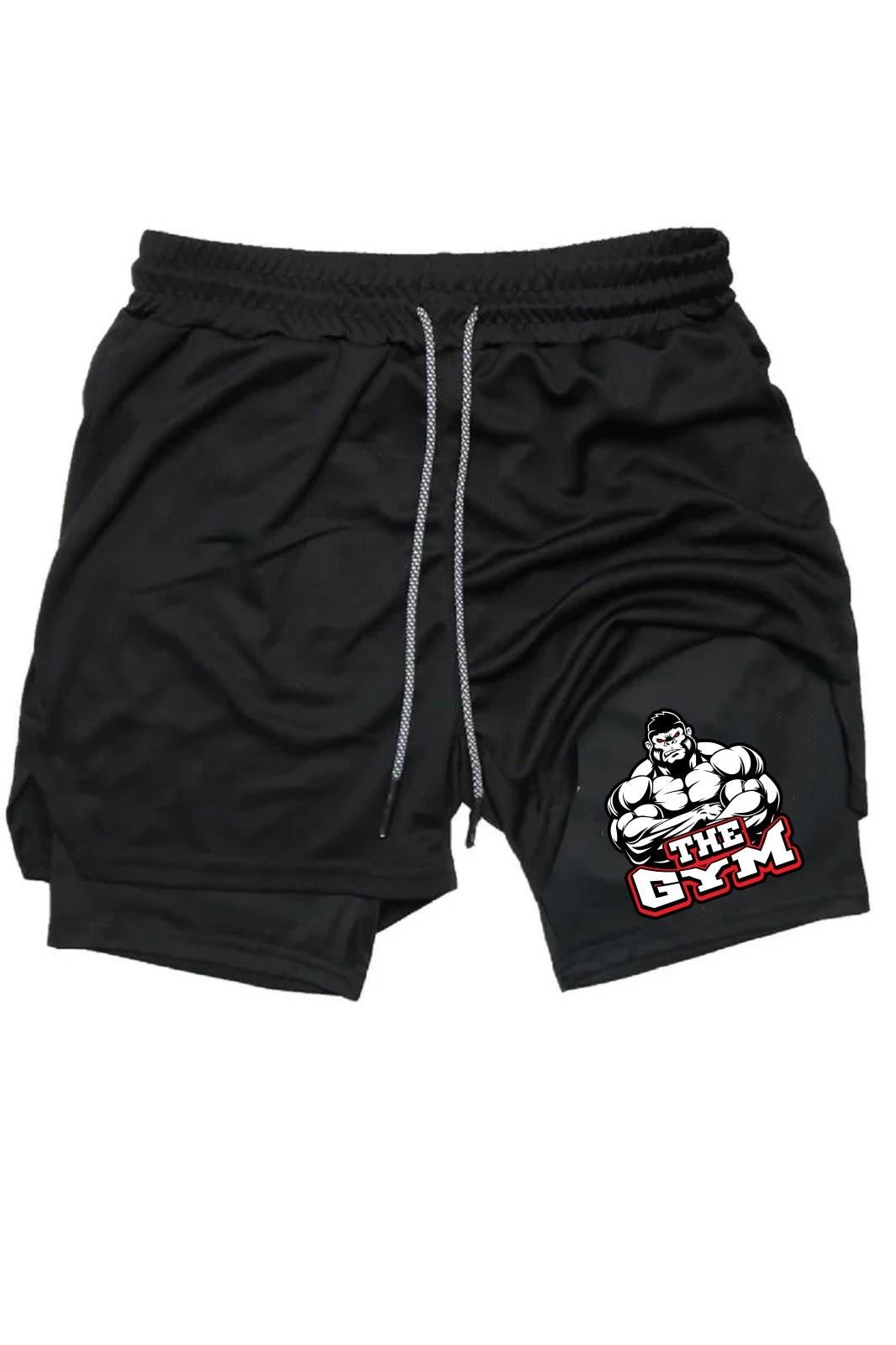Hızlı Kuruyan 2 in 1 Yetişkin Unisex Spor Gym Gorilla Baskılı Taytlı Şort Fitness Gym Antrenman Halı