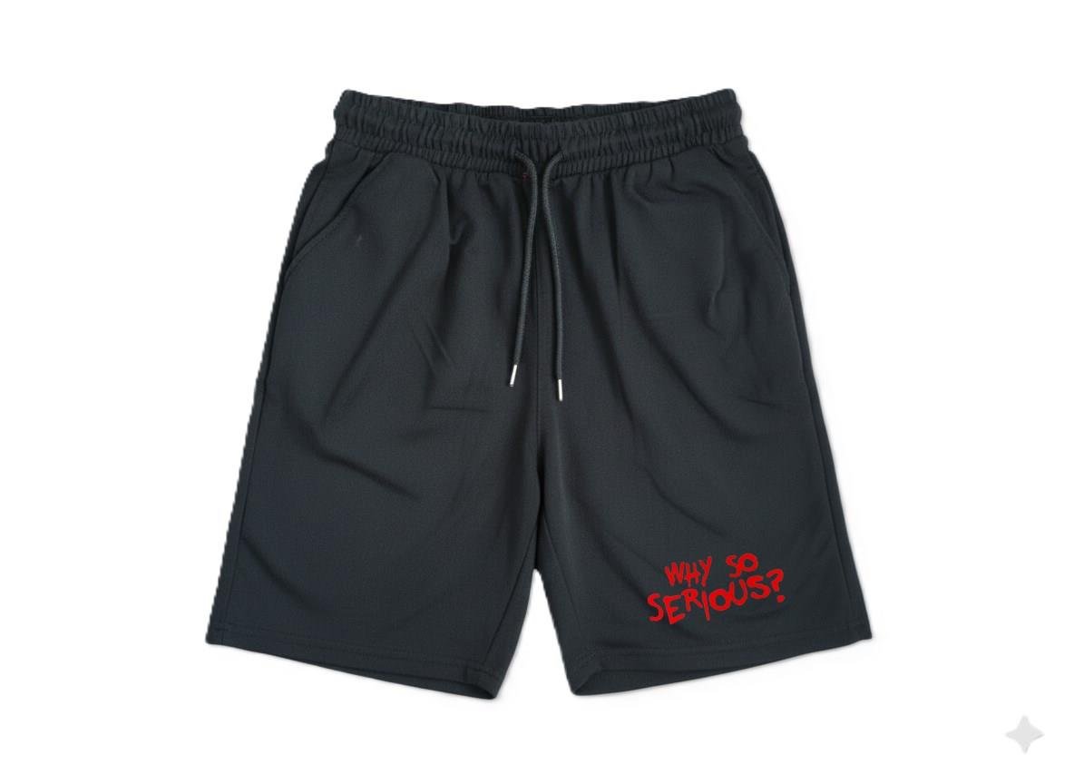 Kadın Erkek Unisex Why So Serious Baskılı Siyah Penye Rahat Kesim Cepli Lastikli Günlük Spor Şortu