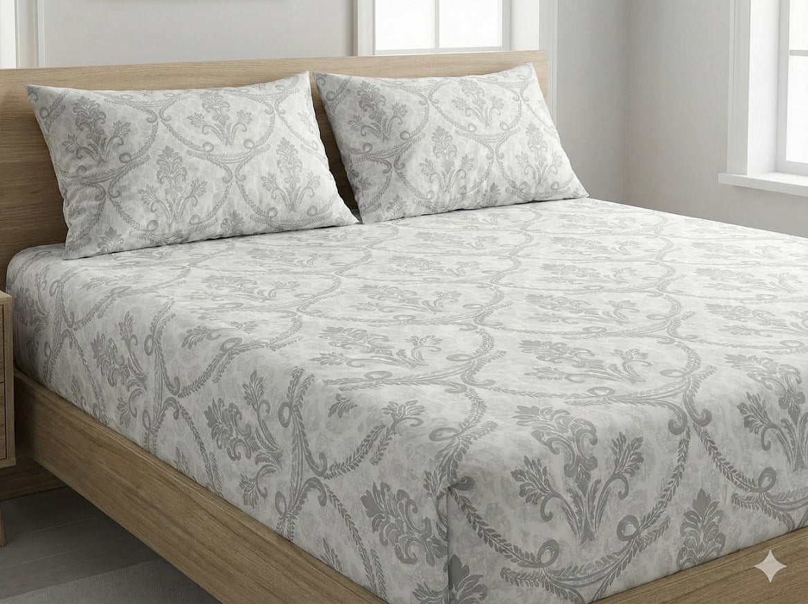Maki Home %100 Pamuklu Çiçek Baskılı 180x200+2*(50x70) Battal Boy Lastikli Çarşaf Ve Yastık Kılıfı