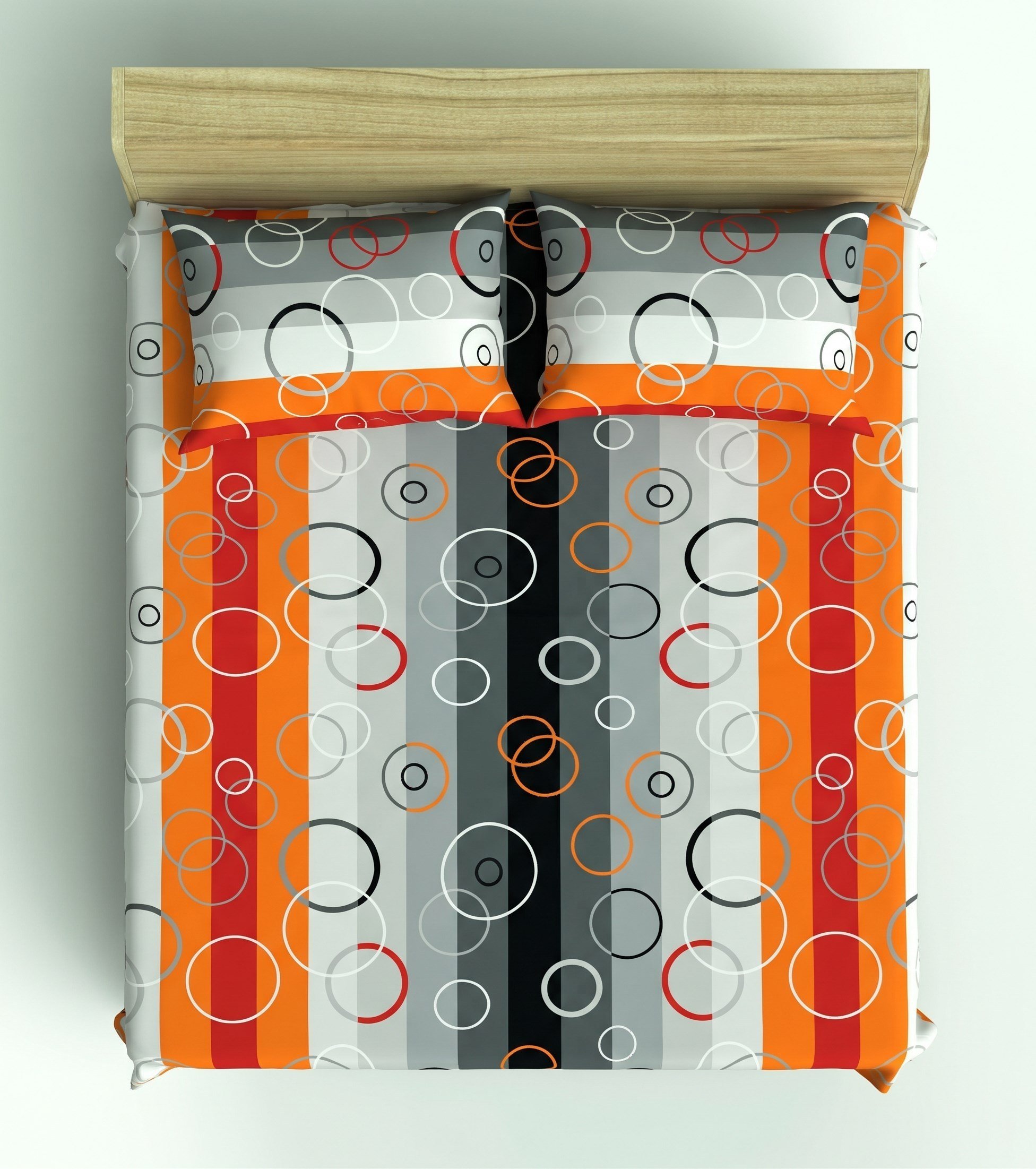 Maki Home %100 Pamuklu Çift Kişilik Çarşaf 160x200 Turuncu ve Gri Çizgili Geometrik Halka Desenli