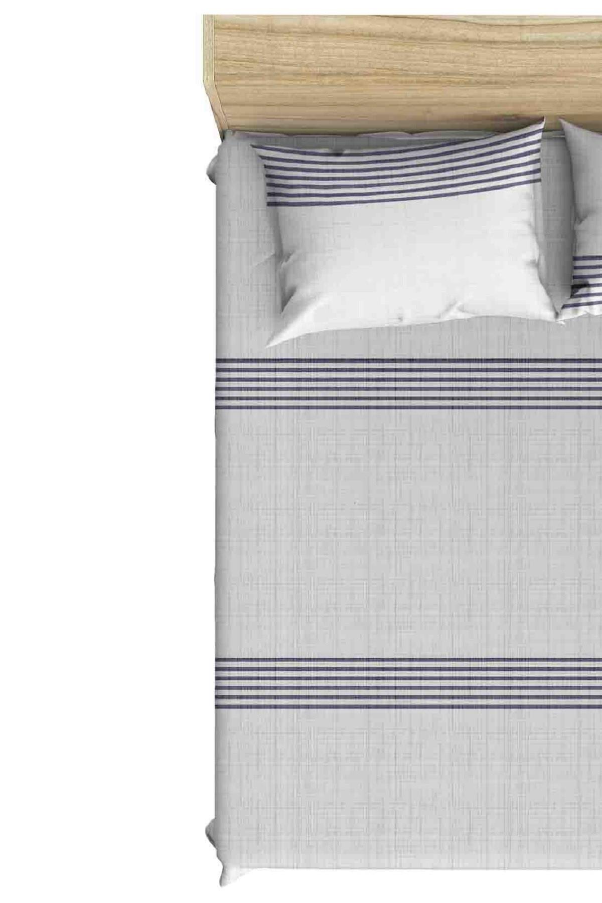 Maki Home %100 pamuklu gri çizgili 90x190 ve 100x200 cm tek kişilik yataklara uyumlu lastikli çarşaf