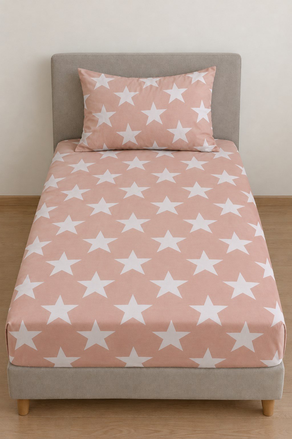 Maki Home %100 Pamuklu Yıldız Desen Pembe 100x200 cm Tek Kişilik Yüksek Kenarlı Lastikli Çarşaf Set