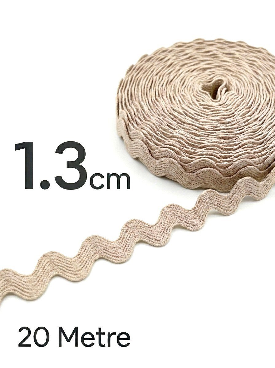 Maki Home Bej Çok Amaçlı Dekoratif Zikzak Şerit Sutaşı Biye Dikiş ve Süsleme Şeridi 1.3cm x 20Metre