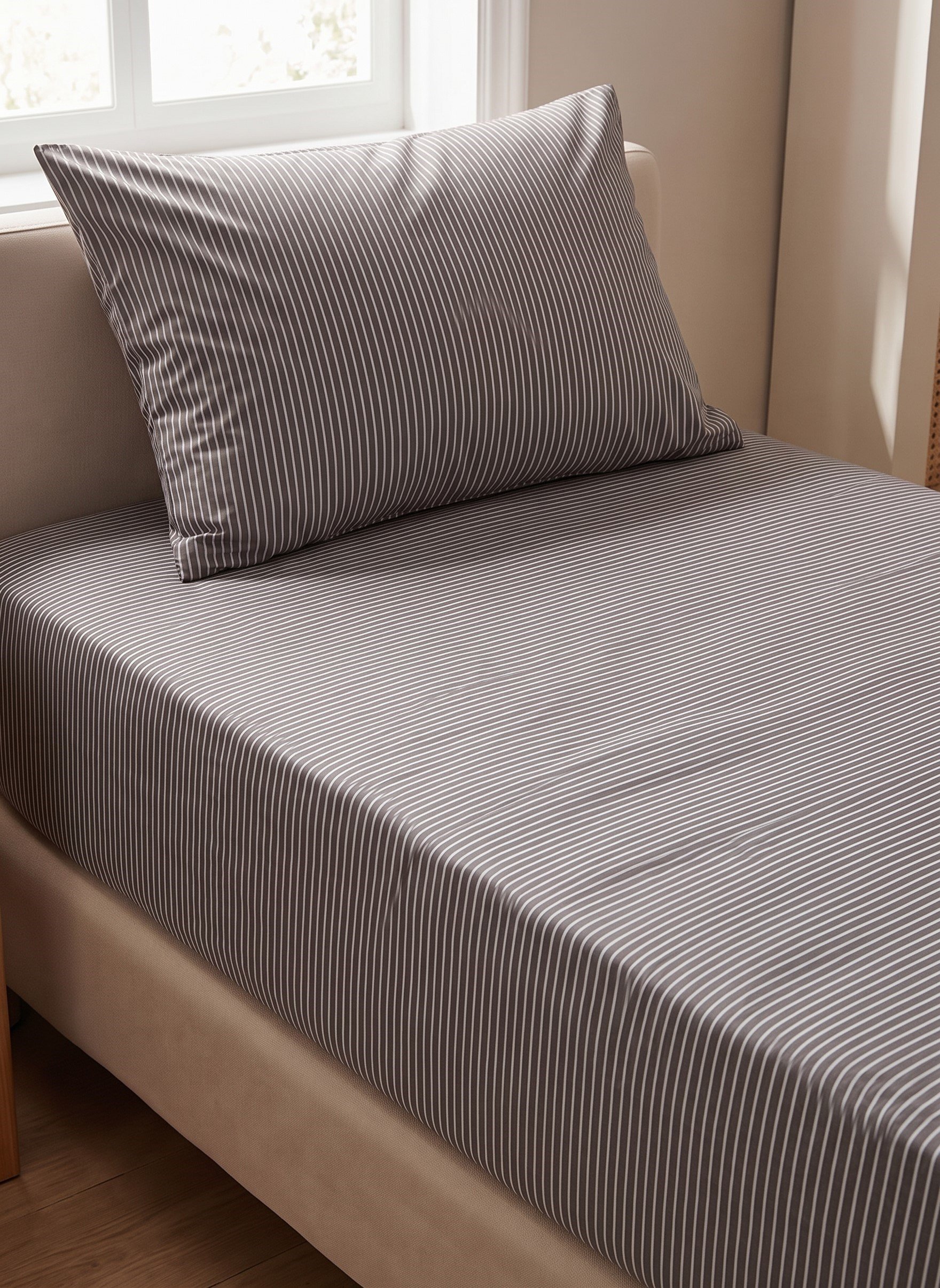 Maki Home Çizgili Polycotton 90x190+50x70 Tek Kişilik Lastikli Çarşaf  Set Yurt Pansiyon Öğrenci Evi
