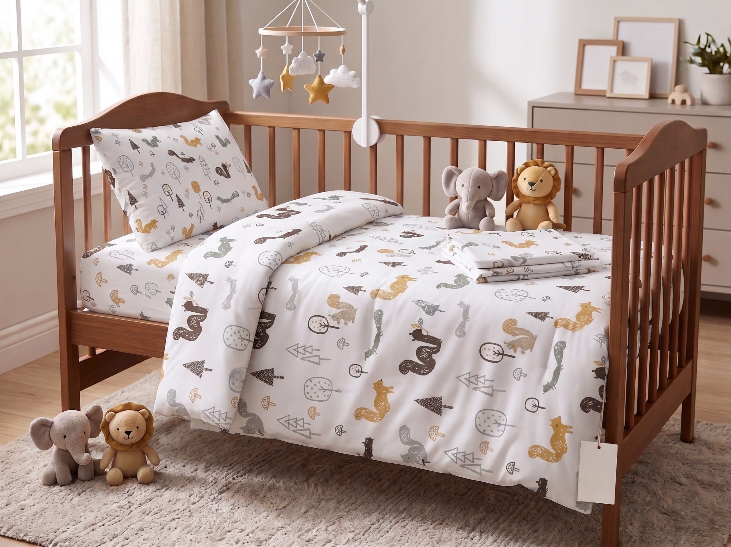 Maki Home Orman Hayvanları Desenli %100 Pamuklu Bebek Nevresim Takımı Sincaplı & Tilkili Beşik Seti