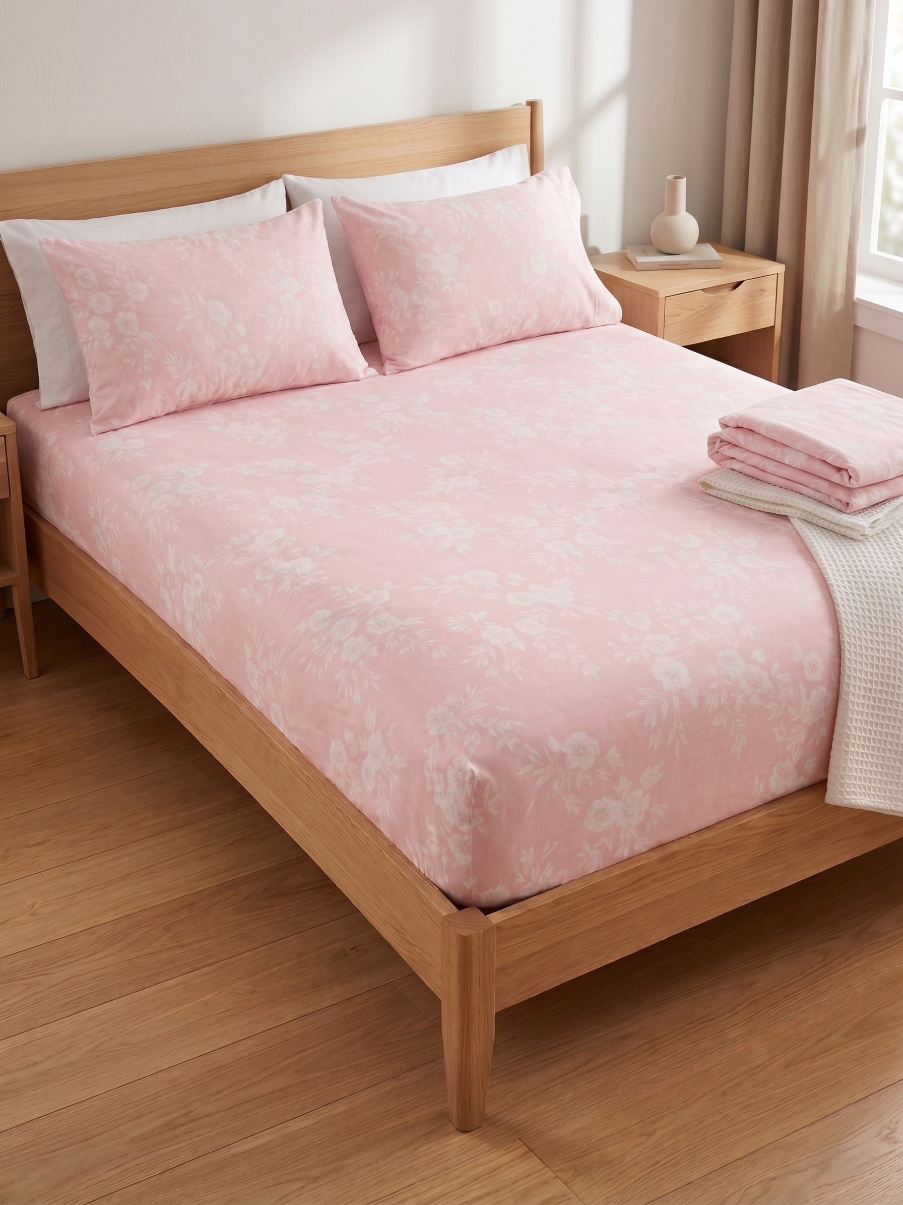 Maki Home Pamuklu Çıtır Çiçek Desenli 160x200 Çift Kişilik Lastikli Çarşaf  ve Yastık Kılıfı Seti