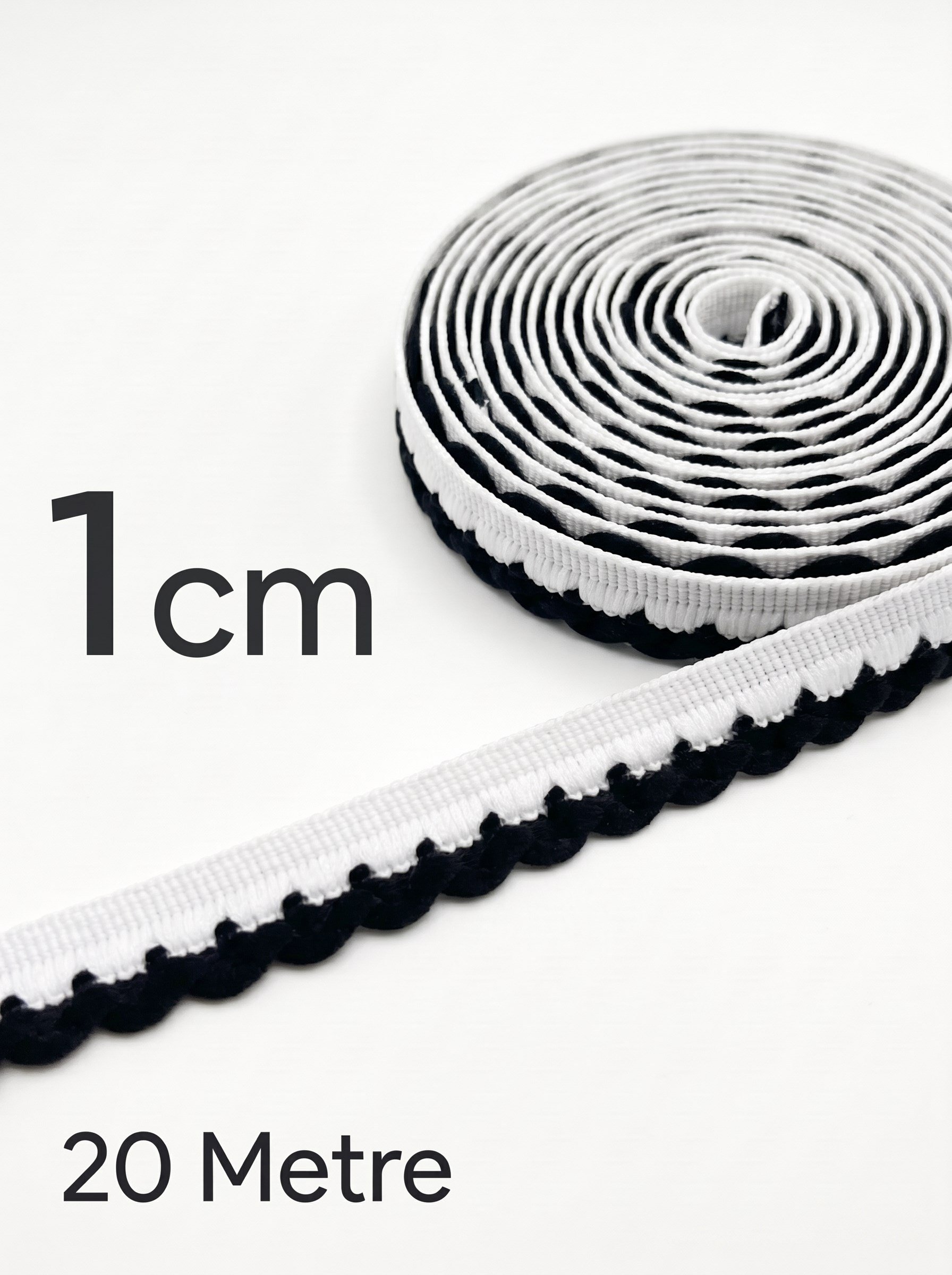 Maki Home Siyah Beyaz Çok Amaçlı Dekoratif Dilimli Biye Dikiş & Süsleme Şeridi Kurdele 1cm x 20Metre