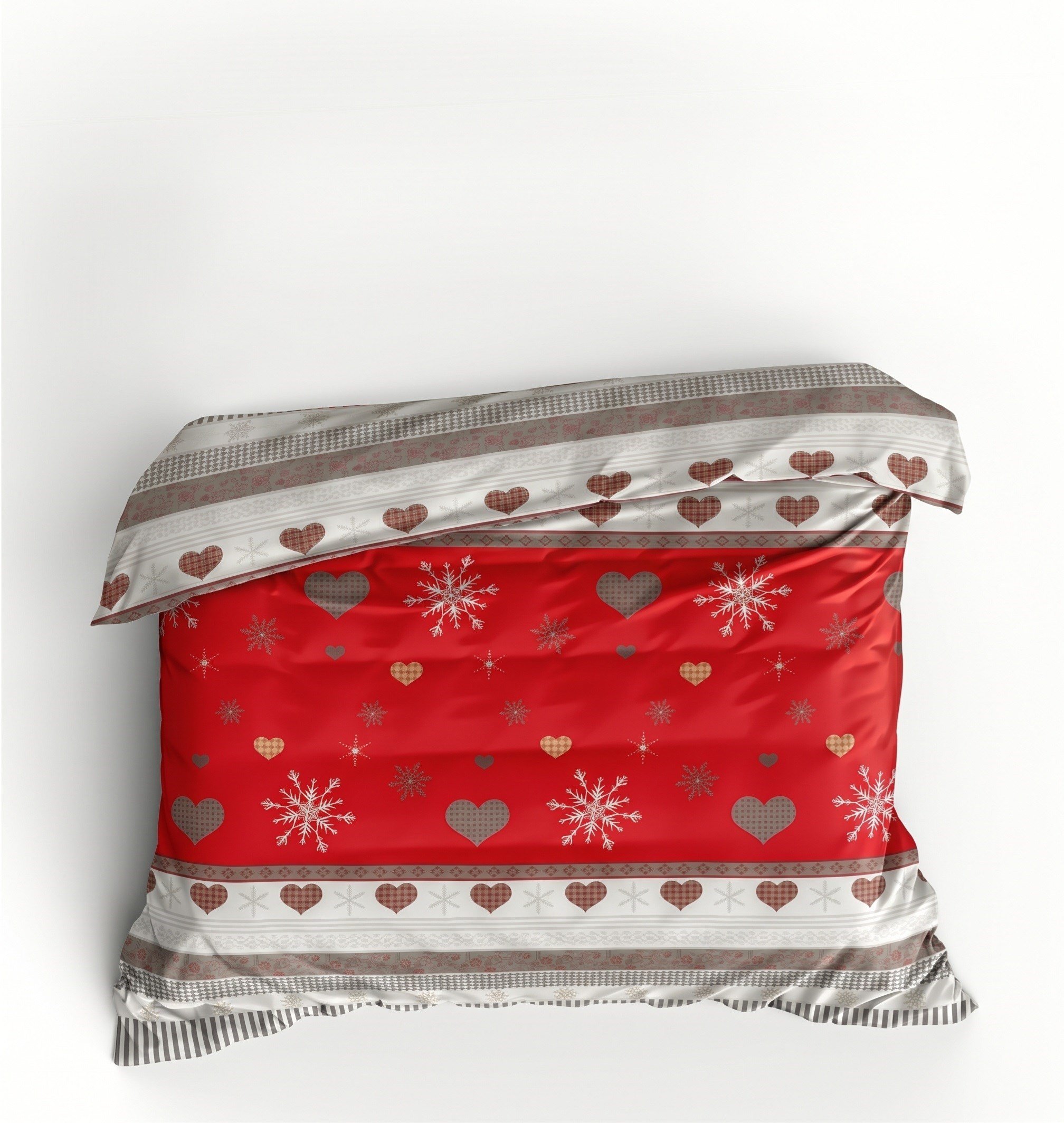 Maki Home Yastık Kılıfsız Çift Kişilik 200x220 cm Pamuklu Tek Nevresim Kırmızı Kalpli ve Kar Tanesi