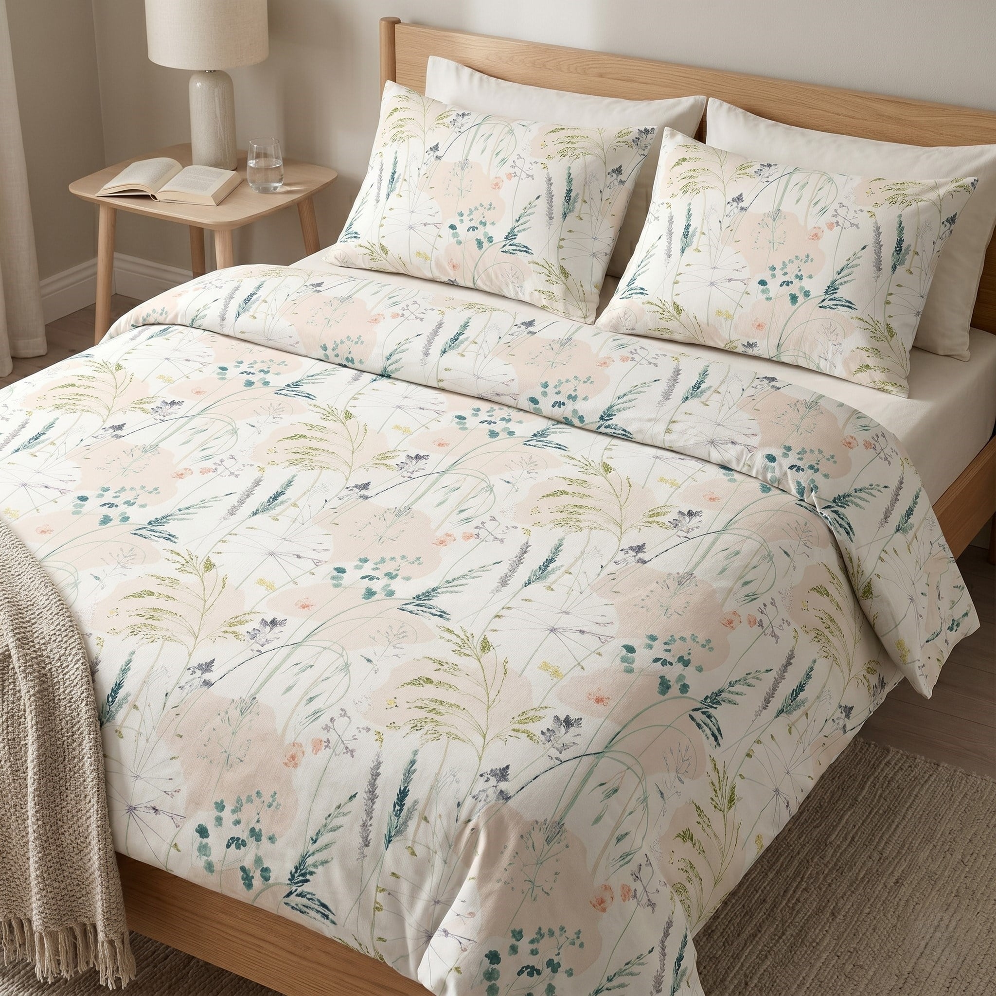 Makiteks %100 Pamuklu Pastel Çiçek Baskılı 200x220+2*(50x70) Çift Kişilik Nevresim Ve Yastık Kılıfı