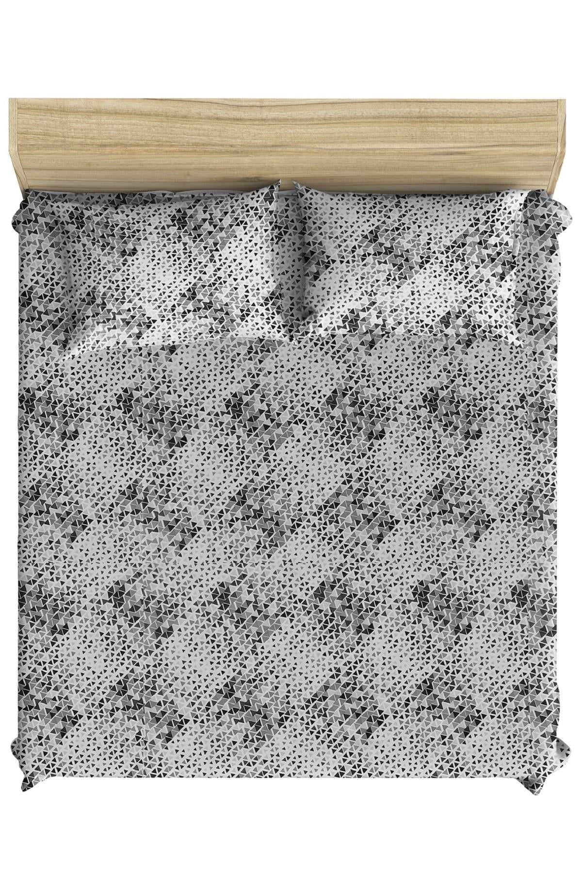 Makiteks Pamuklu Polycotton Geometrik Ücgenler 160x200 + 2*(50x70) Çift Kişilik Lastikli Çarşaf Seti