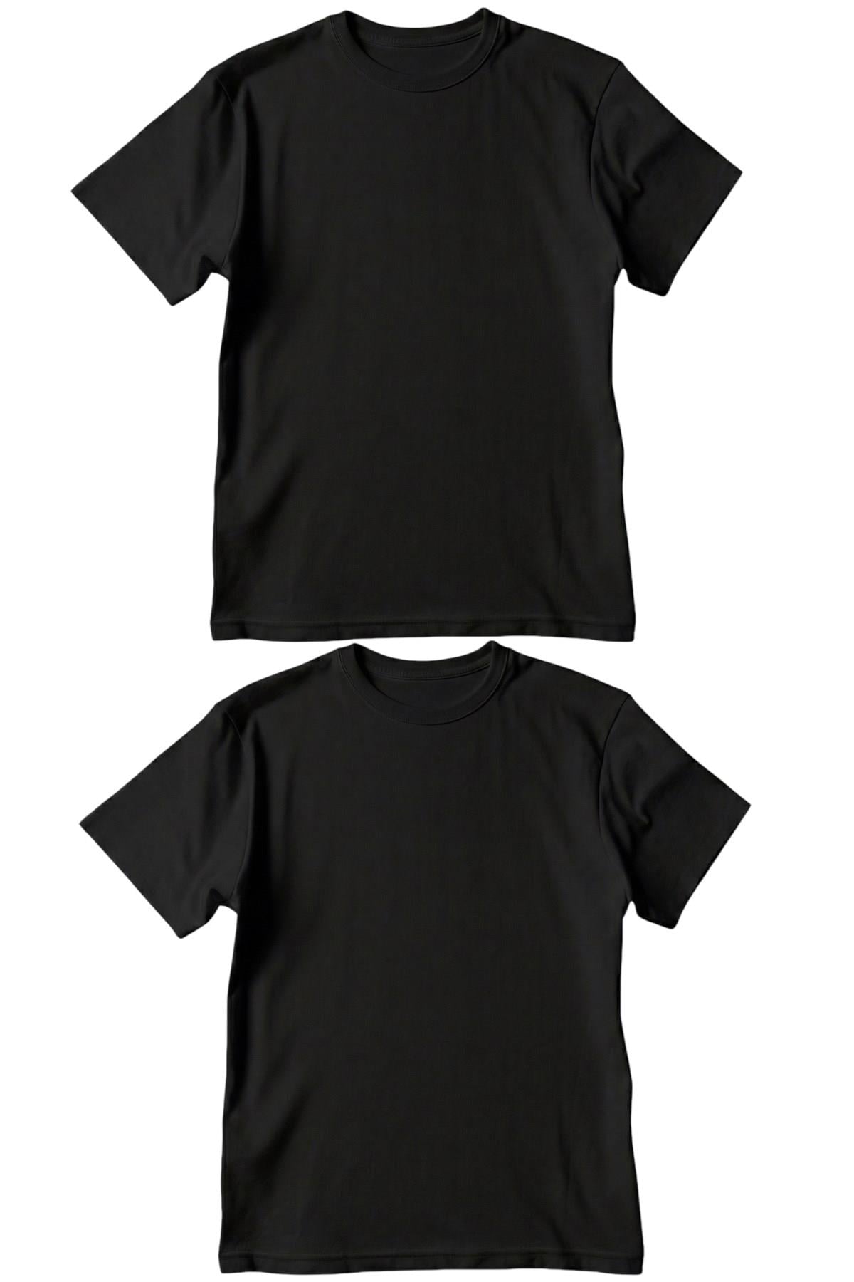 Makiteks Siyah Bisiklet Yaka Basic Pamuklu İkili Tişört