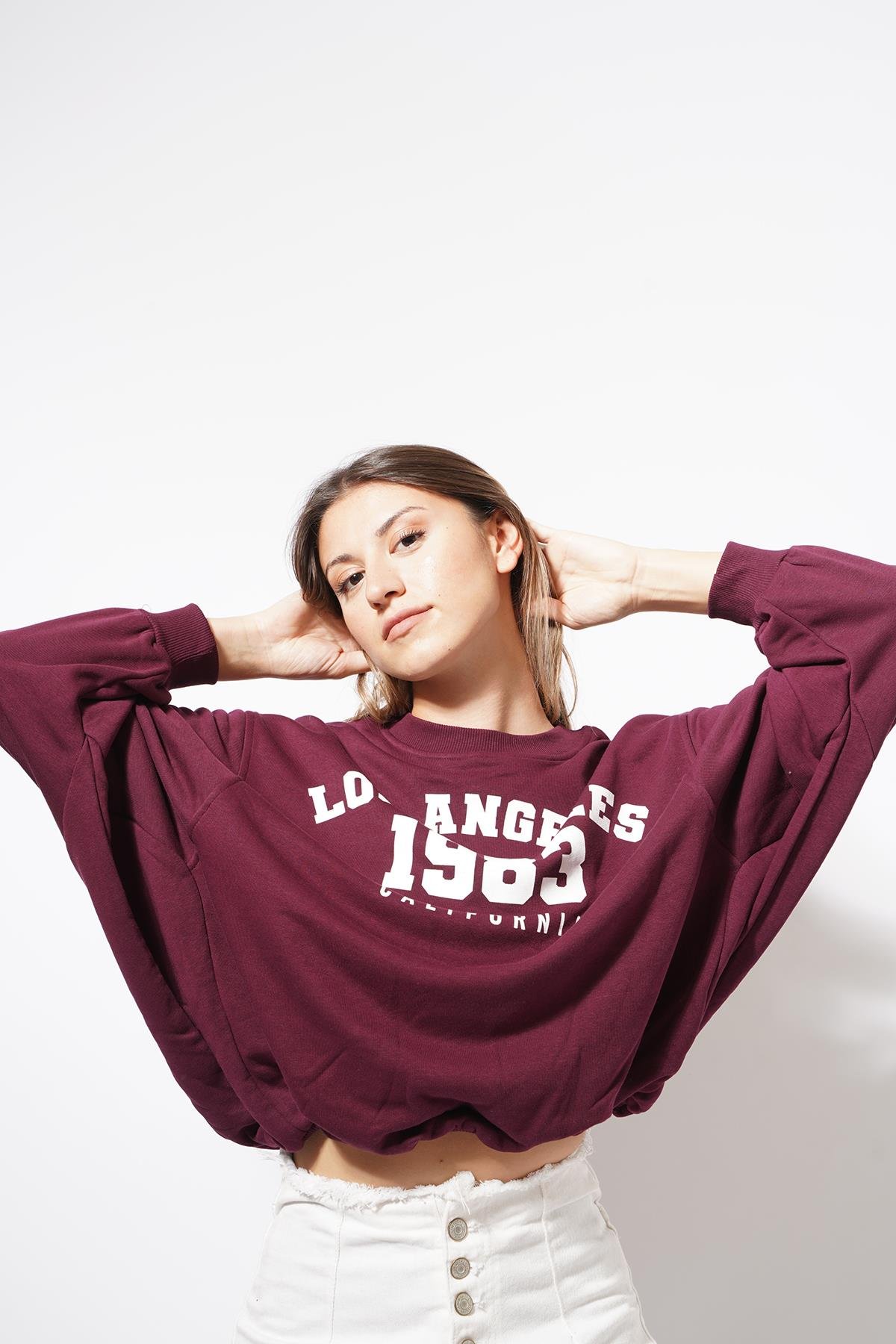 Afre Baskılı Sweat Bordo