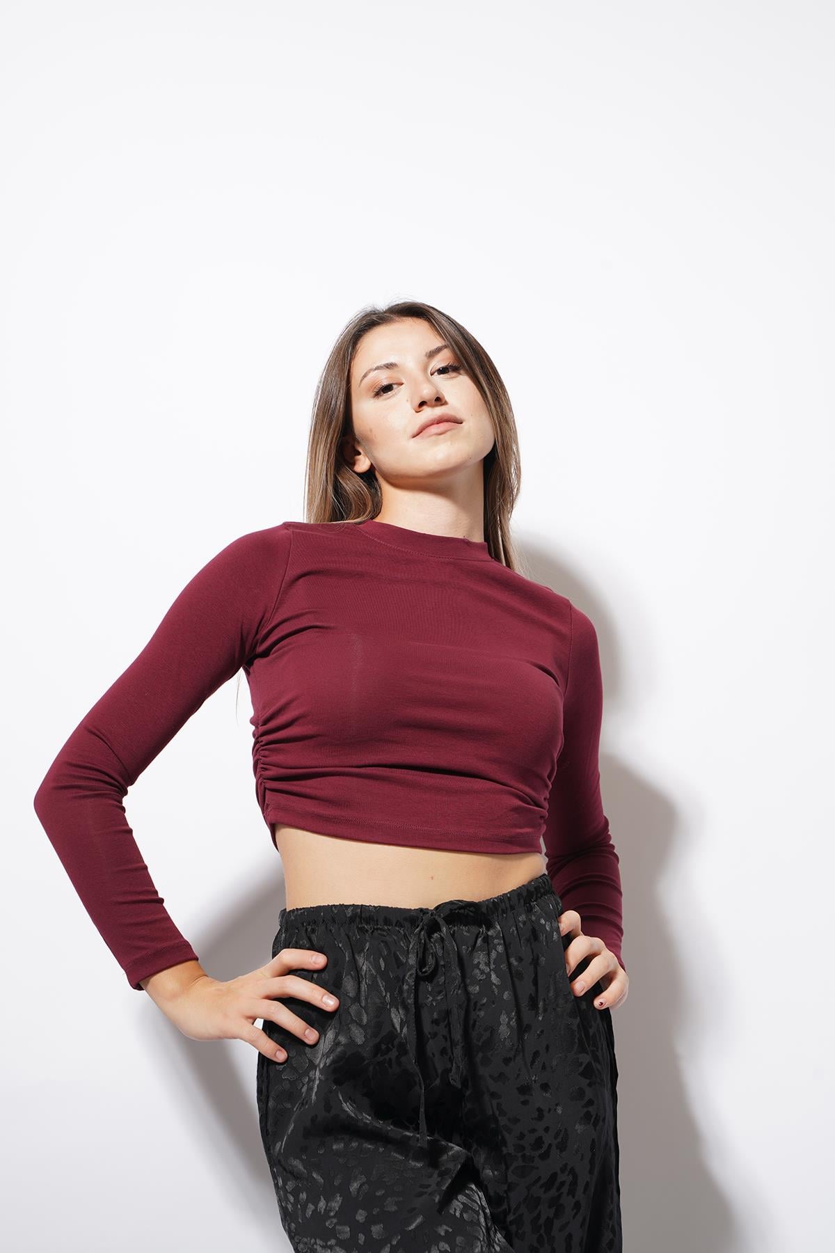 Angle Yan Büzgülü Body Bordo