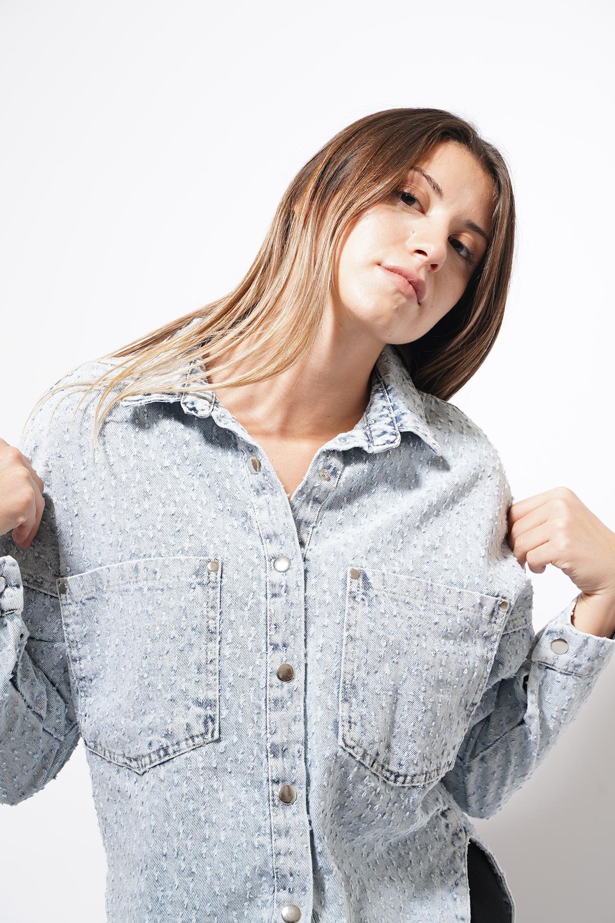 Bely Chic Nakış Tiftikli Kod Ceket Açık Mavi