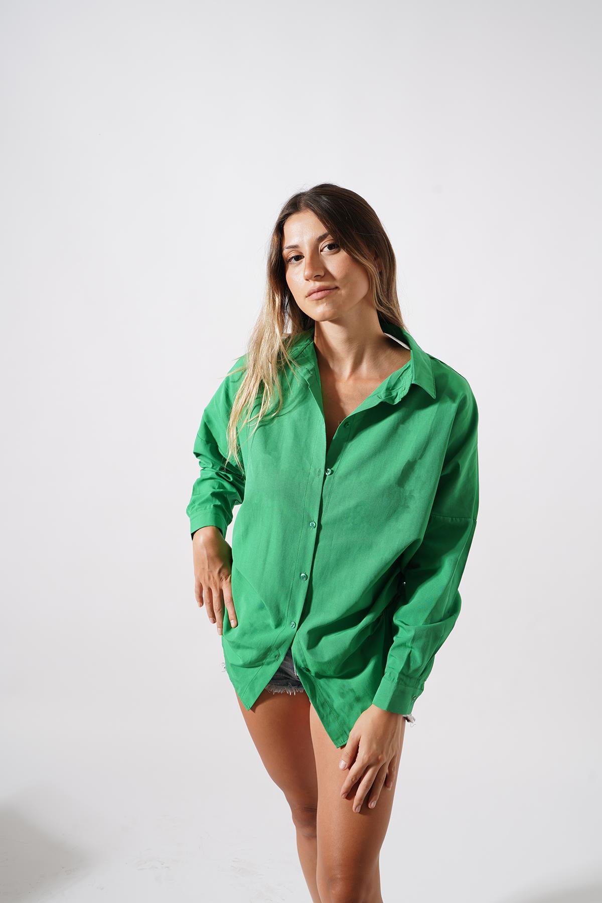 Besra Yüksek Kalite Oversize Kadın Gömlek YESIL