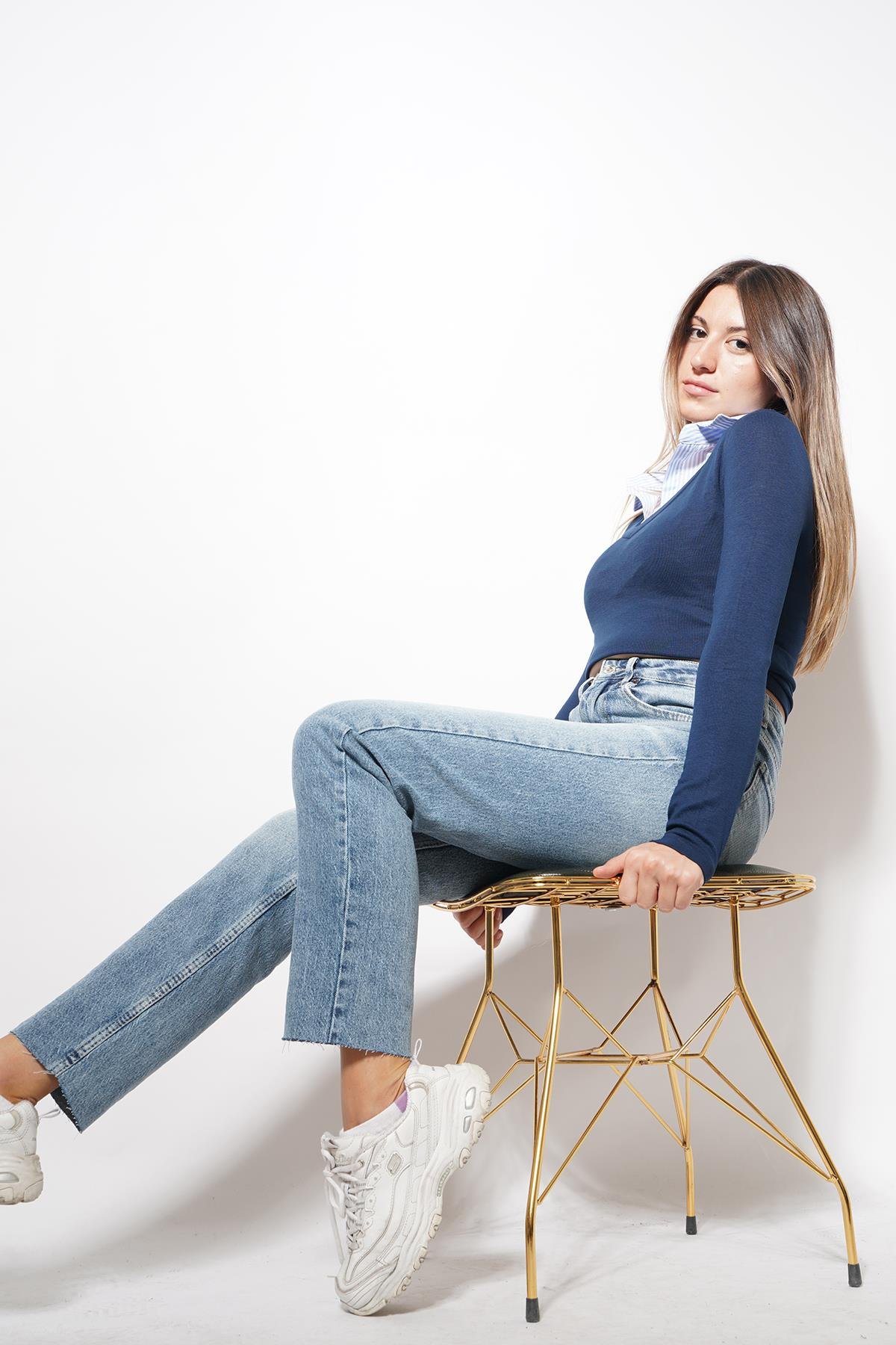 Burna Boyfit Kesit Paça Detaylı Pantolon Açık Mavi