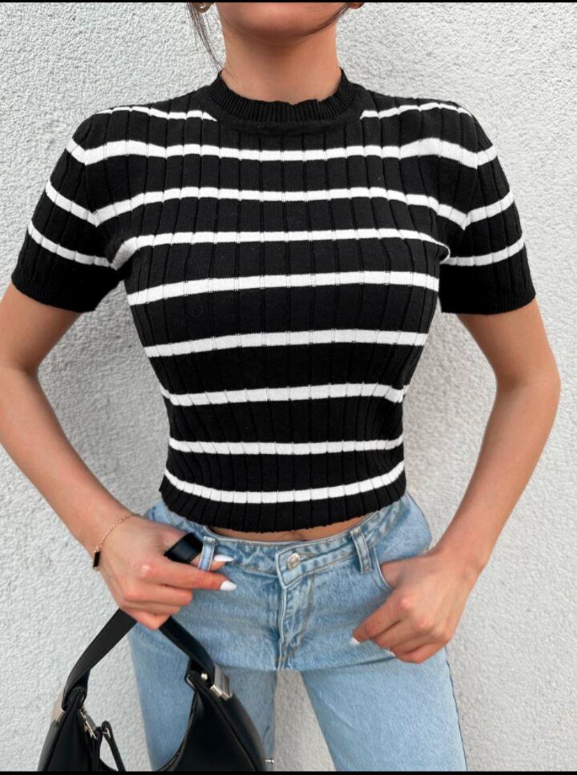 Costa Yüksek Kalite Çizgili Kadın Bluz  Siyah