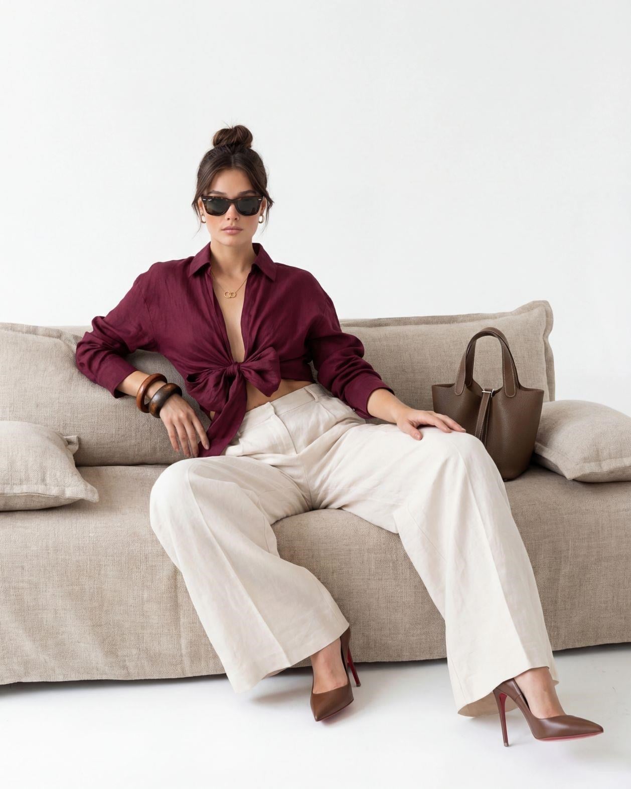 Damley Ön Bağlamalı Crop Bordo