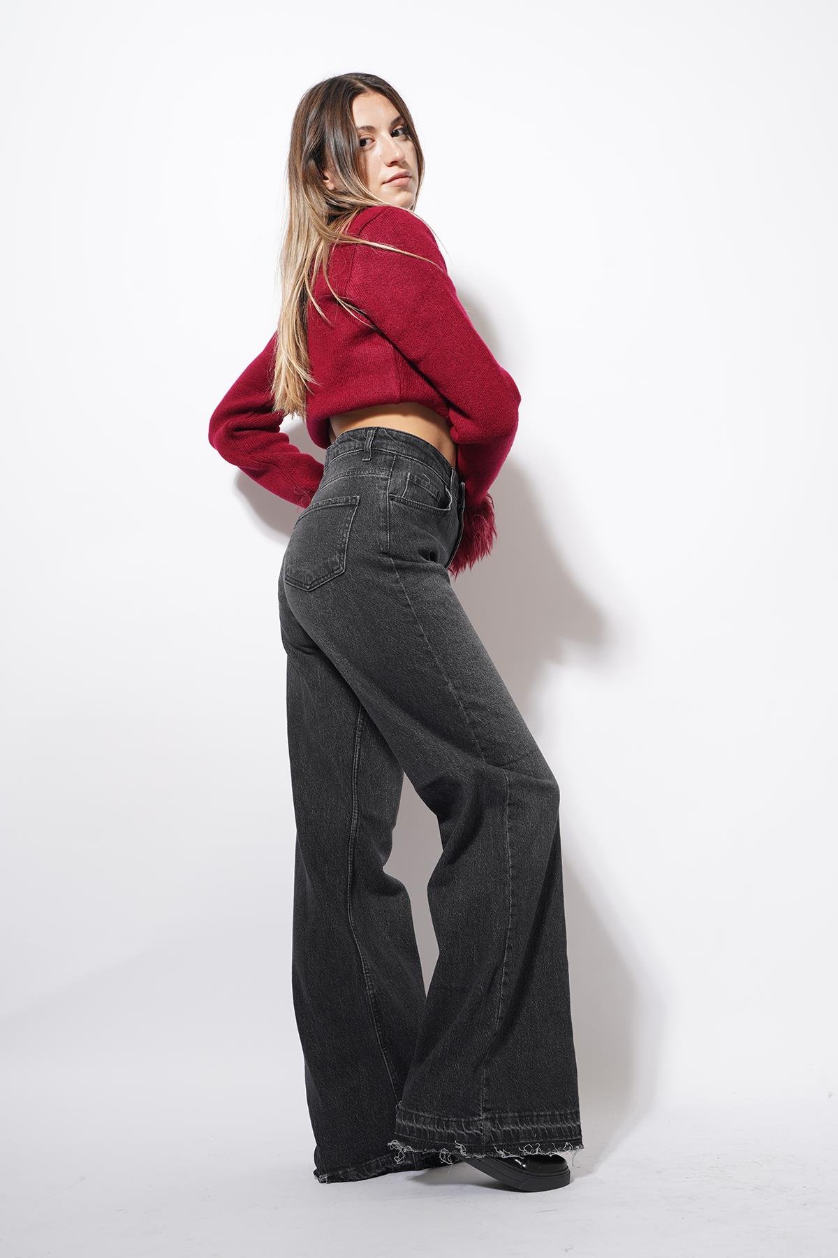 Durme Püskül Paça Wideleg Pantolon Füme