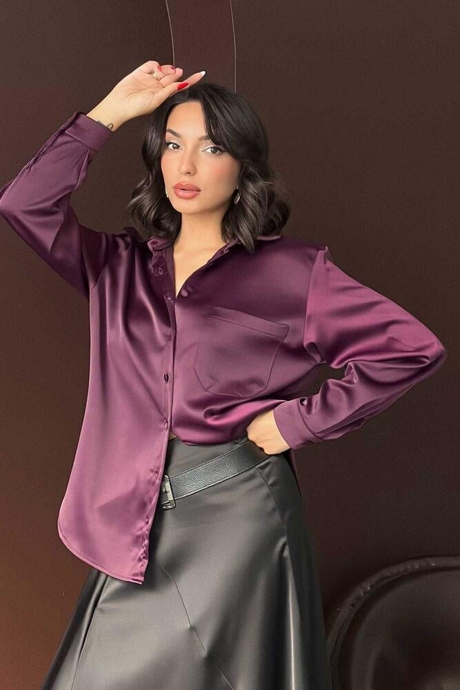 Noir Silk Saten Gömlek Mürdüm
