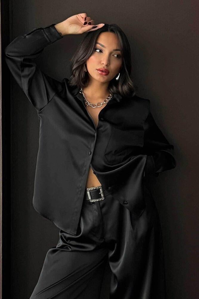 Noir Silk Saten Gömlek Siyah