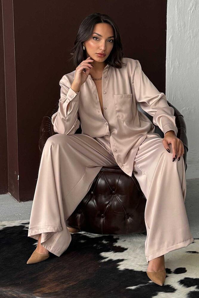 Noir Silk Saten Gömlek Taş