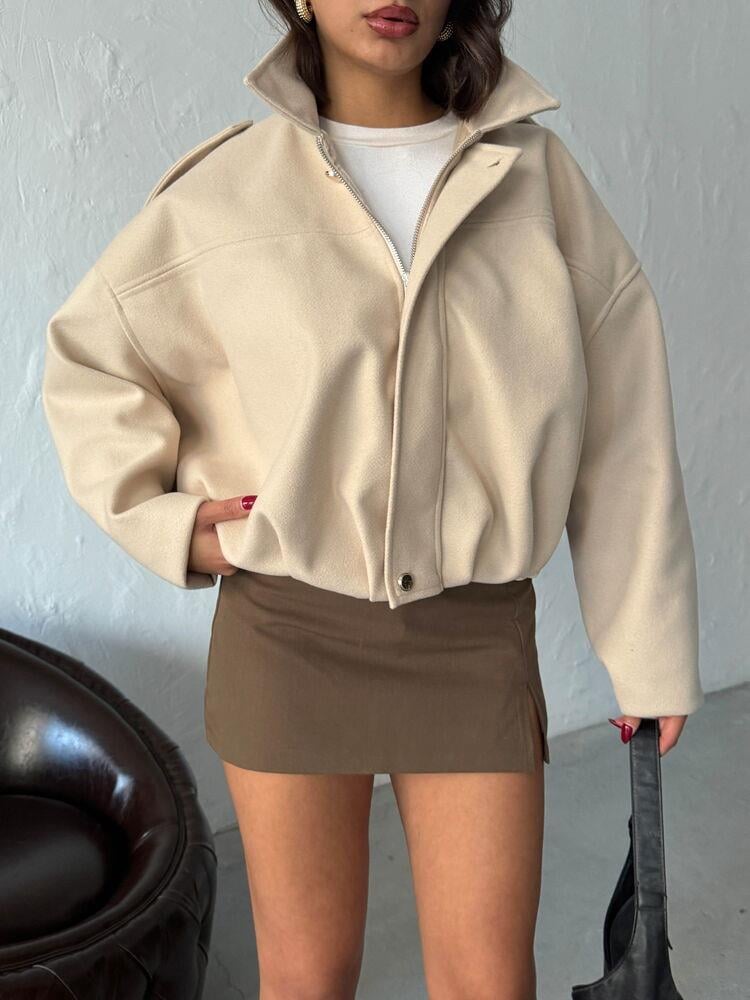 Oversize Kaşe Bomber Mont Siyah Taş