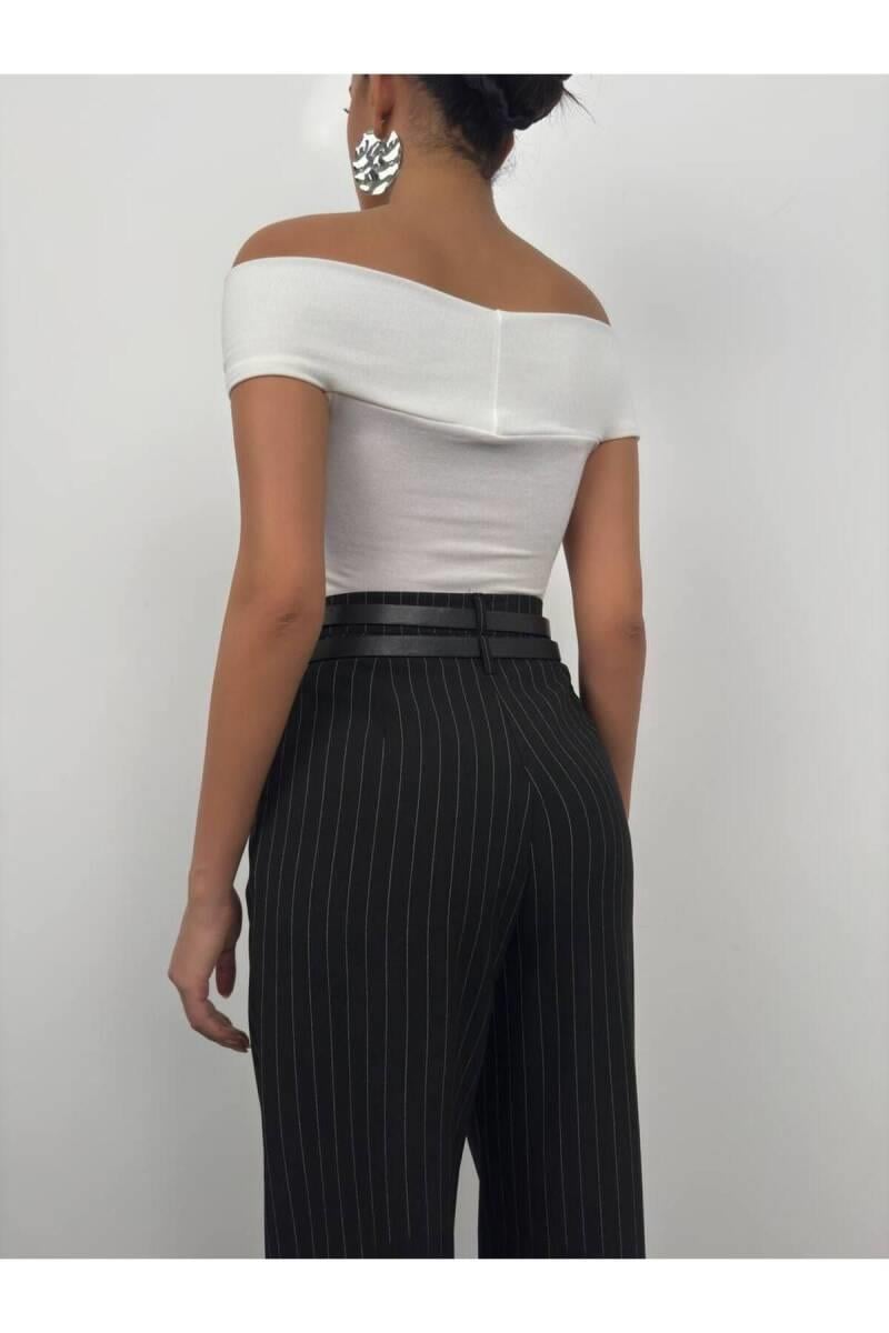 Sparrow Yüksek Kalite Kadın Çapraz Kayık Yaka Bodysuit Ekru