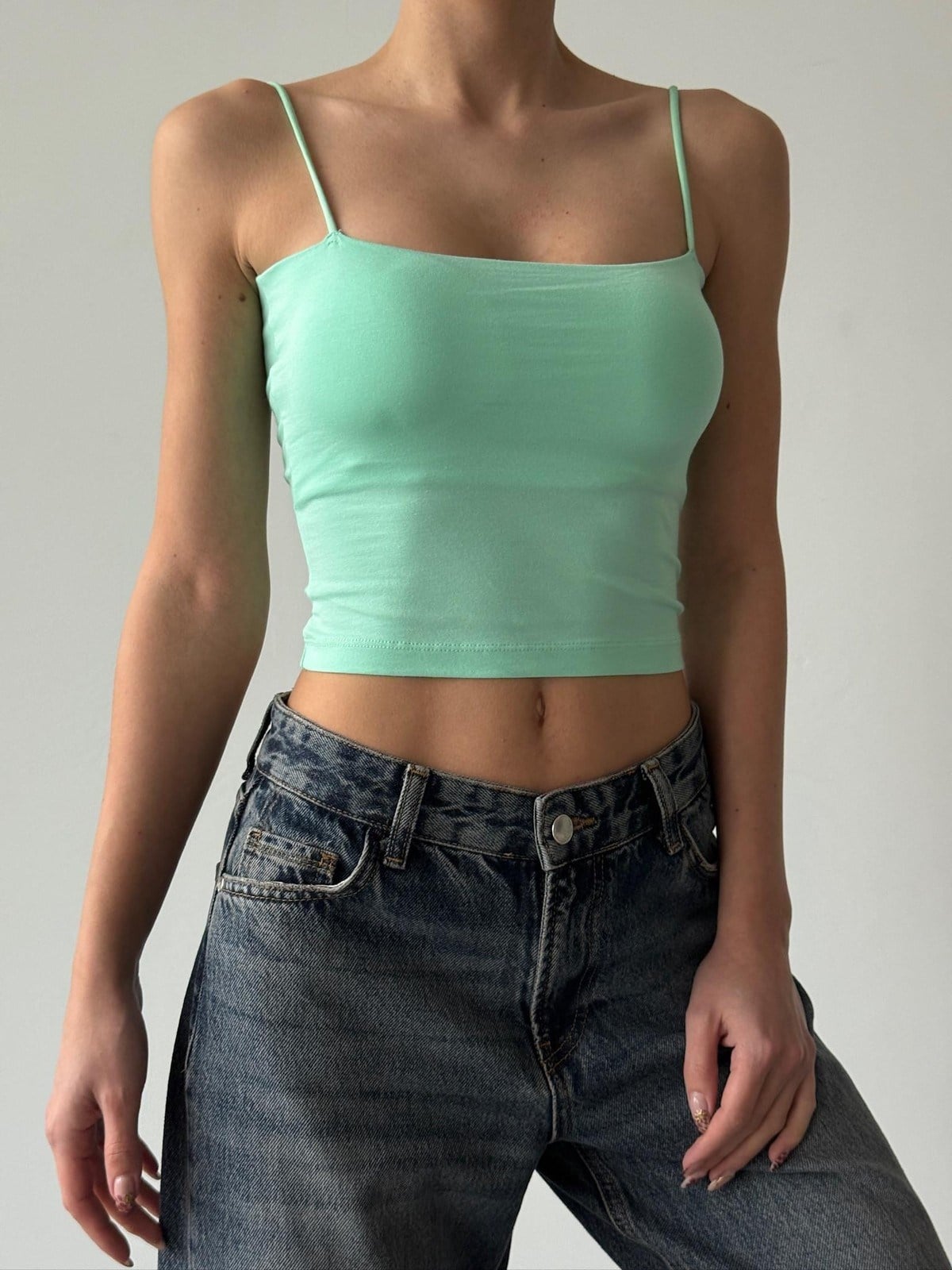 Tuble İp Askılı Örme Atlet Mint