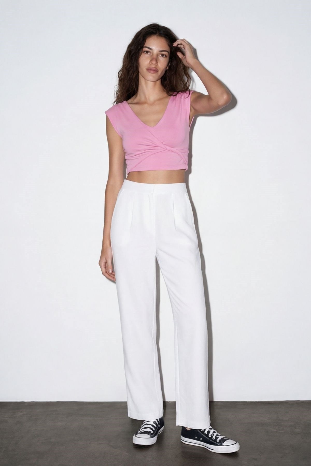 Yolna Crop Detaylı Bluz  Pembe