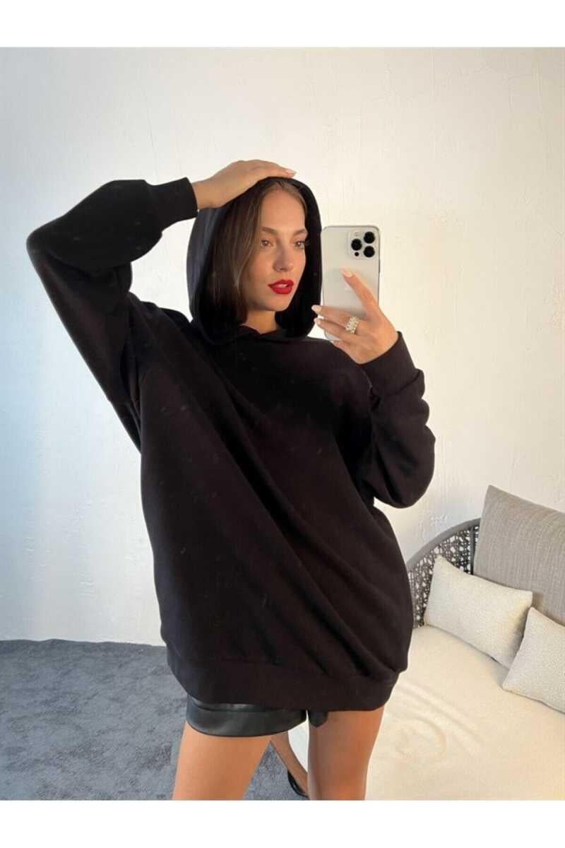 Zande Yüksek Kalite Uzun Kadın Sweatshirt  Siyah