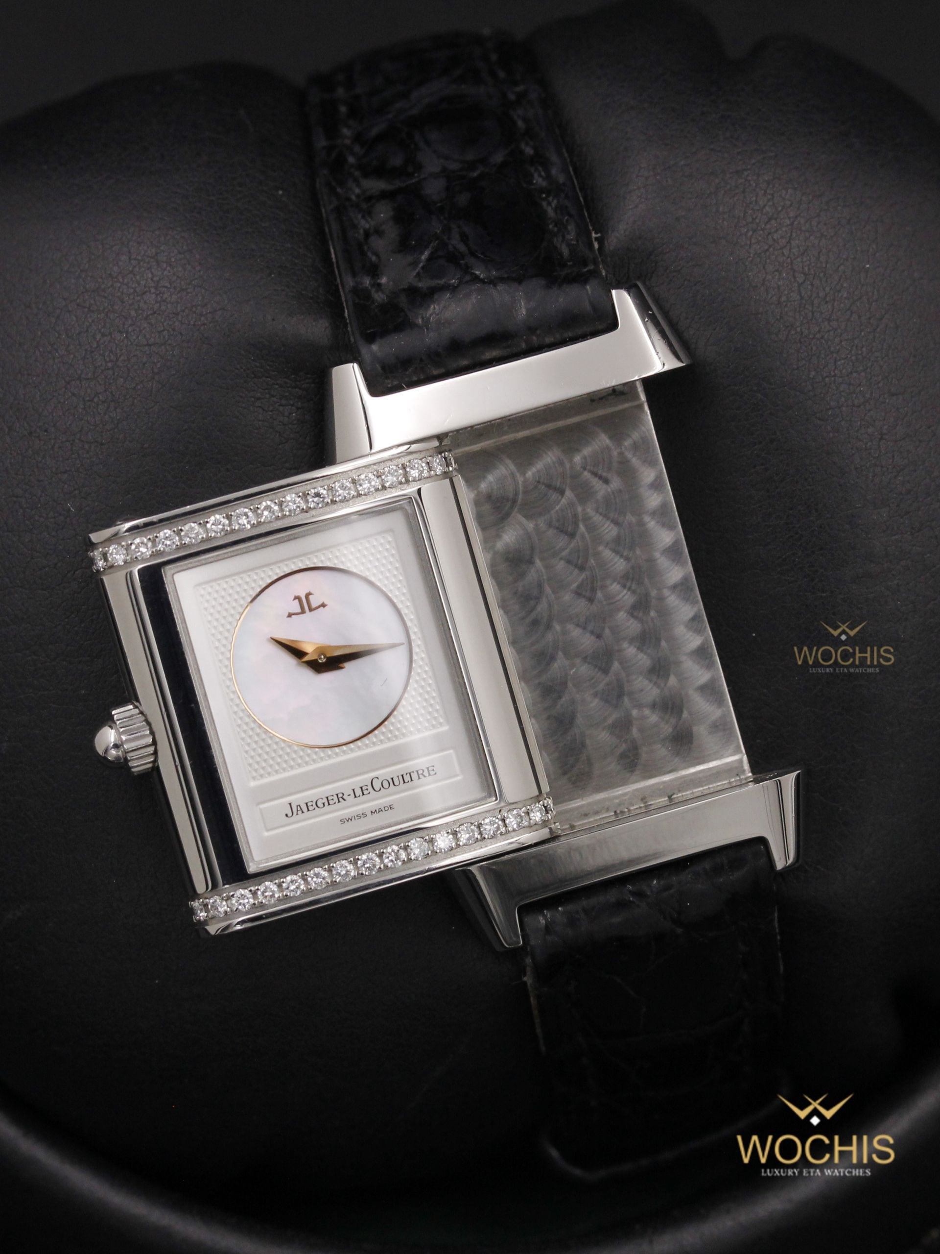Jaeger Lecoultre Reverso Duetto 266.8.44-4753 (Stainless Steel W. Diamonds - 20 - White Mother of Pearl - Silver)
