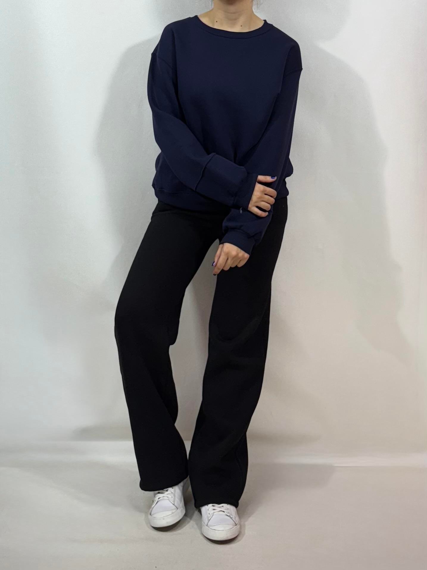 ÜÇ İPLİK KOL PARÇALI SWEAT LACİVERT