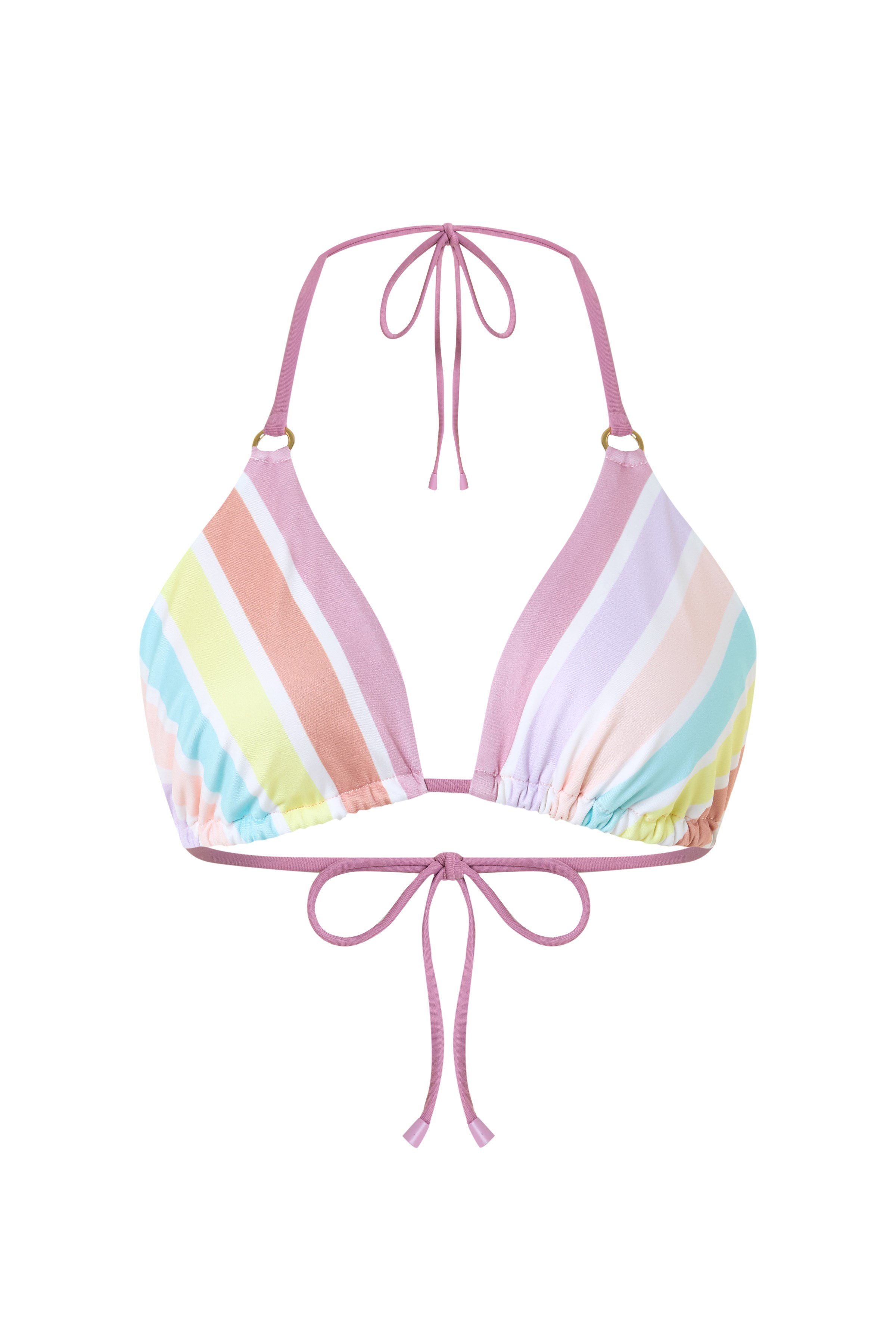 AURORA Pastel Çok Renkli Çizgili Üçgen Boyundan Bağlamalı Bikini Üstü